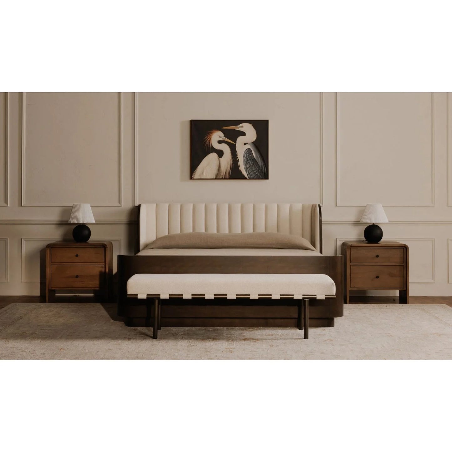 Luxury Beige Upholstered Bench European Style for Villa