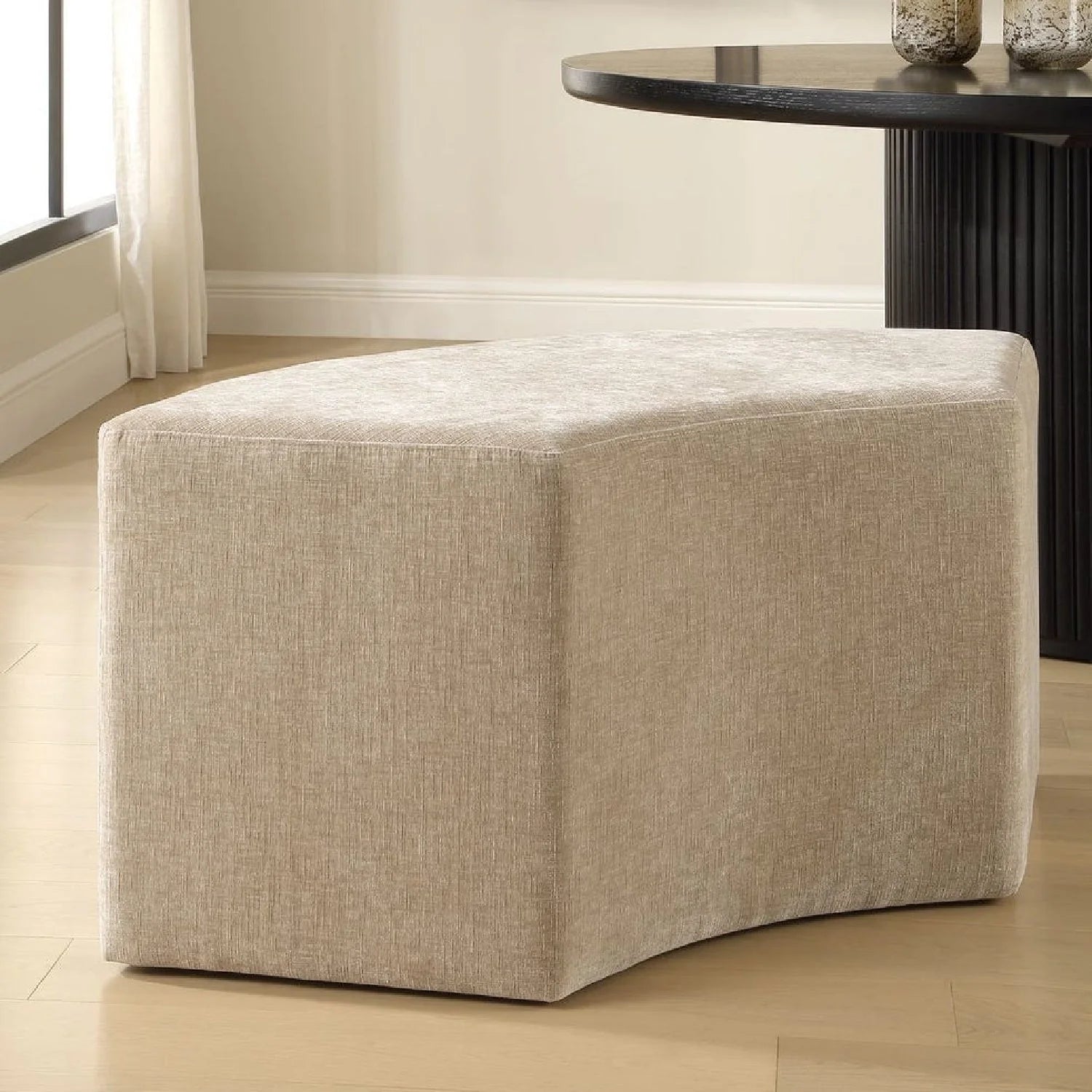 Luxury Beige Velvet Curved Bench European Style for Villa
