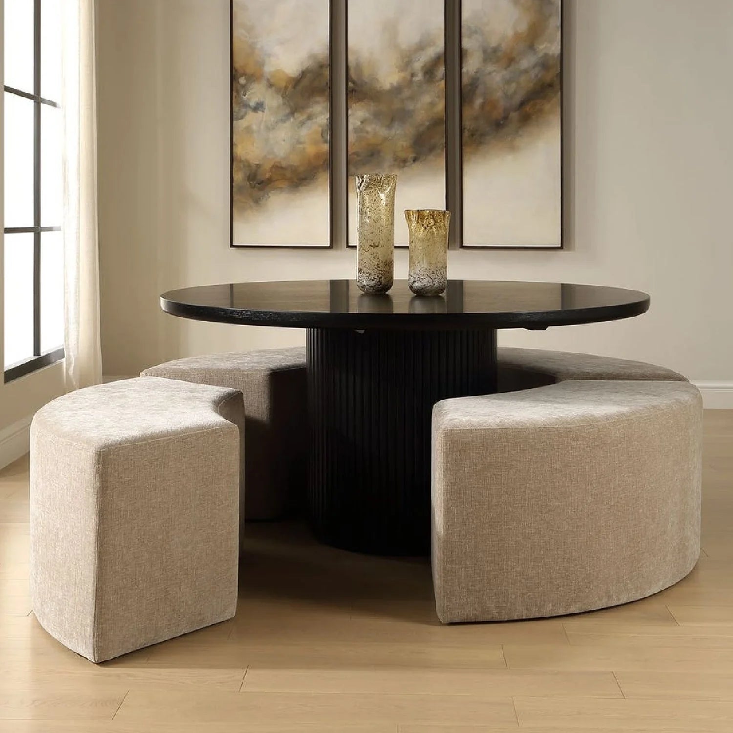 Luxury Beige Velvet Curved Bench European Style for Villa