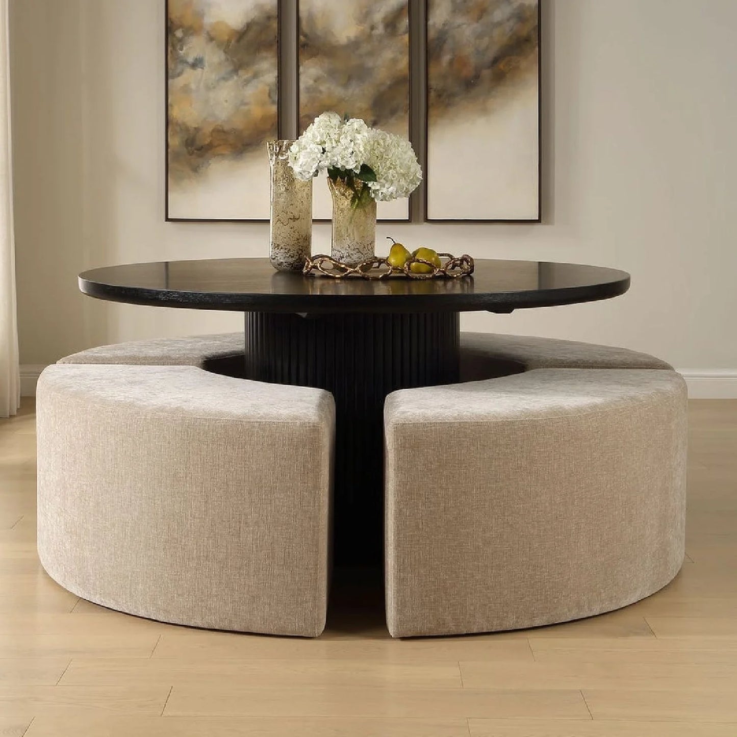 Luxury Beige Velvet Curved Bench European Style for Villa