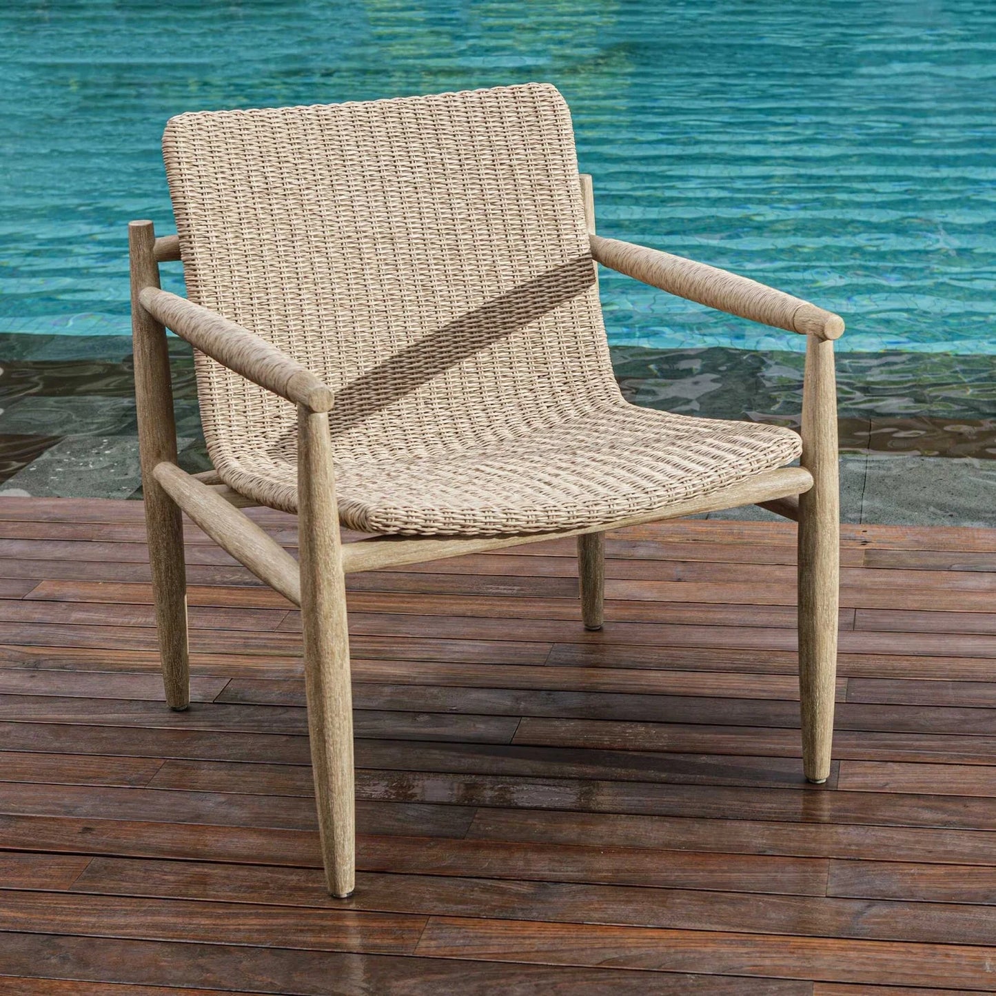 Luxury Beige Wicker Lounge Chair Modern European Style for Villa