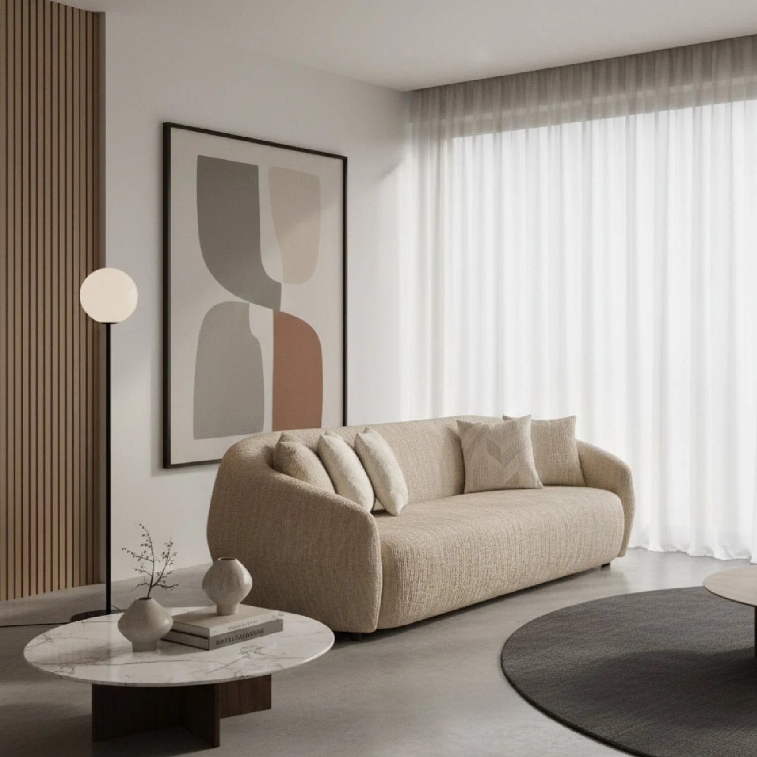 Luxury Belinda Beige Fabric Sofa Modern Italian Style for Villa