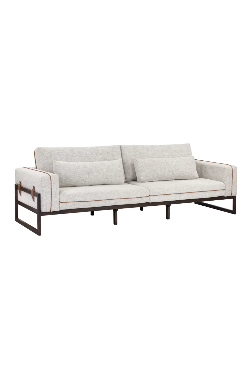 Luxury Belinda Brown Leather Piped Sofa Modern Italian Style for Villa