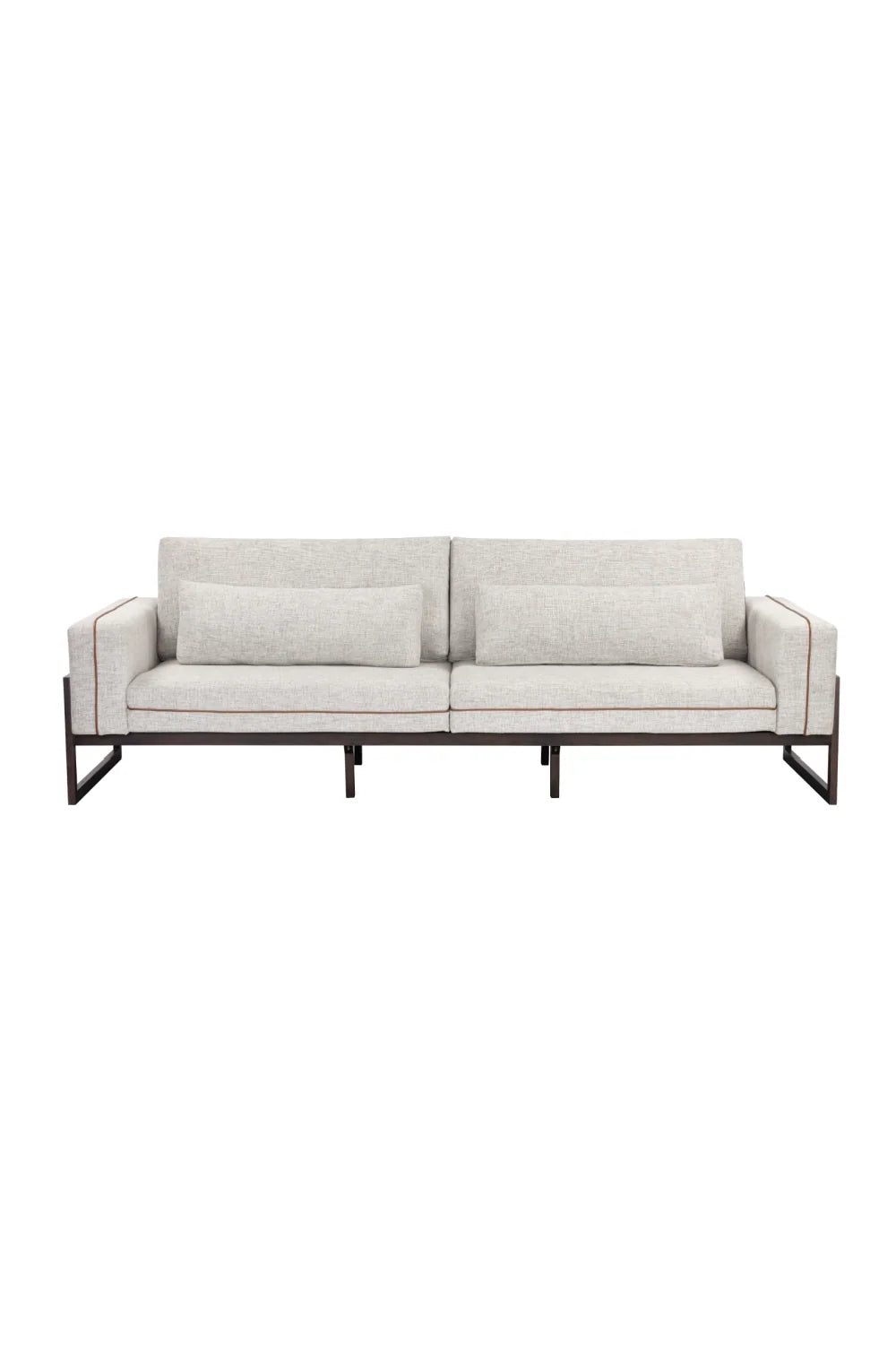 Luxury Belinda Brown Leather Piped Sofa Modern Italian Style for Villa
