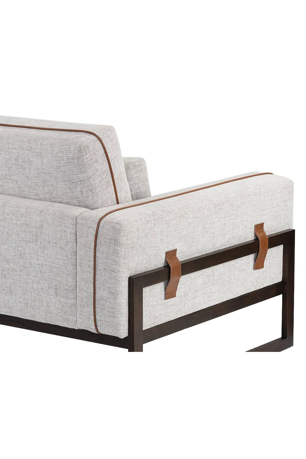 Luxury Belinda Brown Leather Piped Sofa Modern Italian Style for Villa