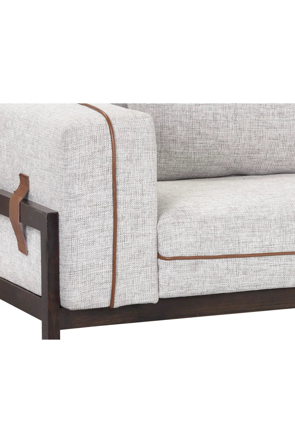 Luxury Belinda Brown Leather Piped Sofa Modern Italian Style for Villa