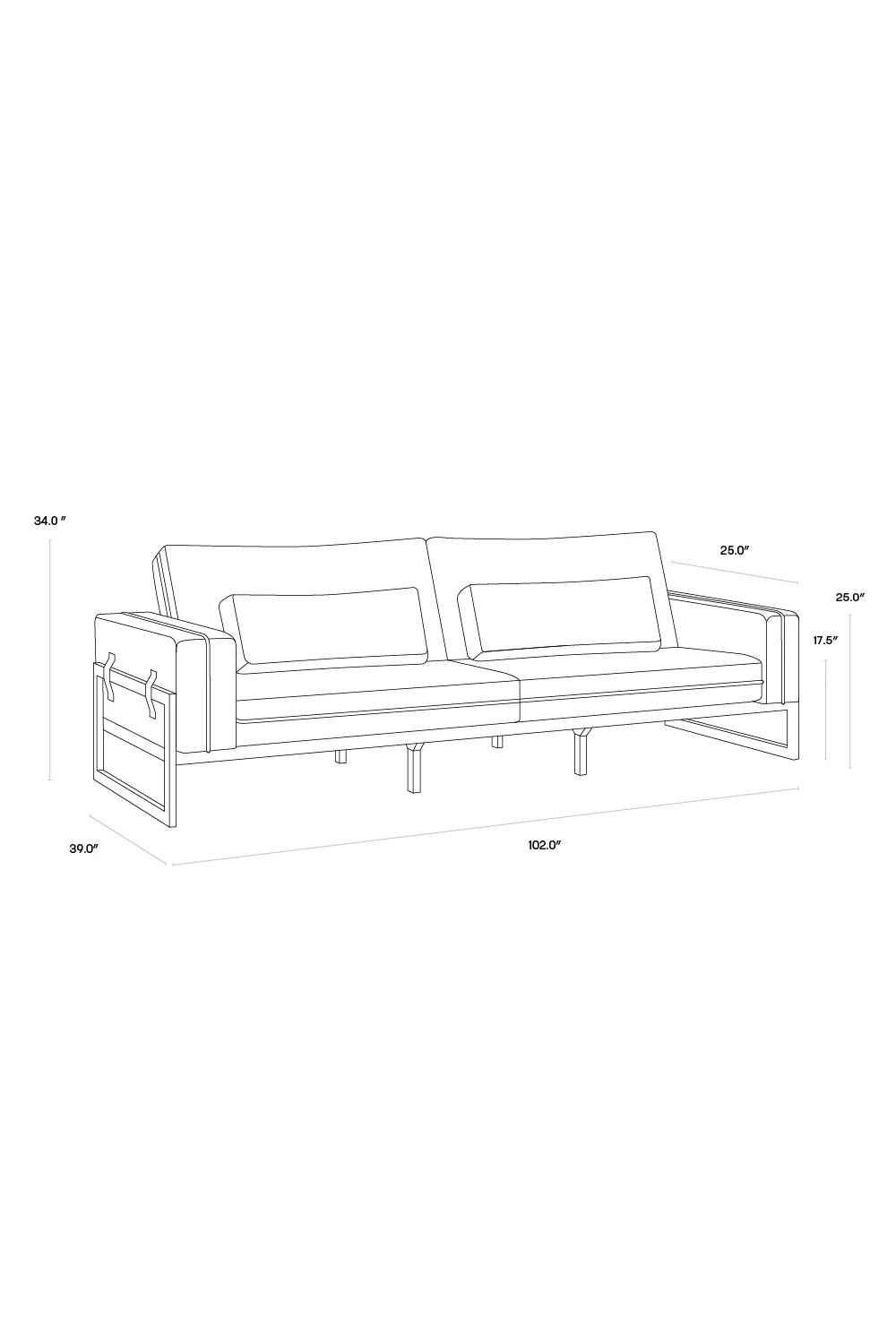 Luxury Belinda Brown Leather Piped Sofa Modern Italian Style for Villa