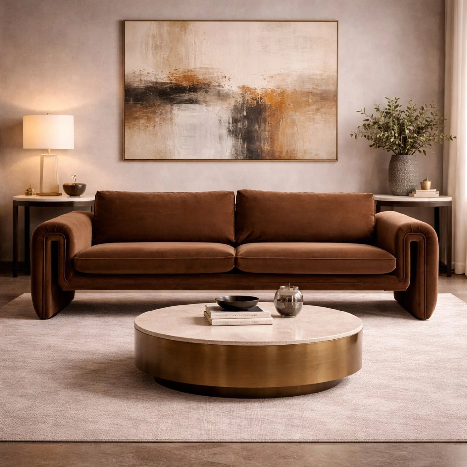 Luxury Bentley Brown Velvet Sofa Modern Italian Style for Villa