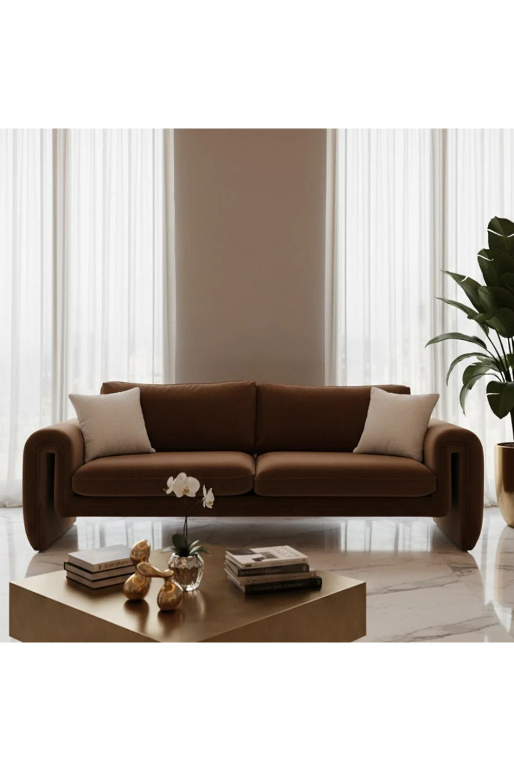 Luxury Bentley Brown Velvet Sofa Modern Italian Style for Villa