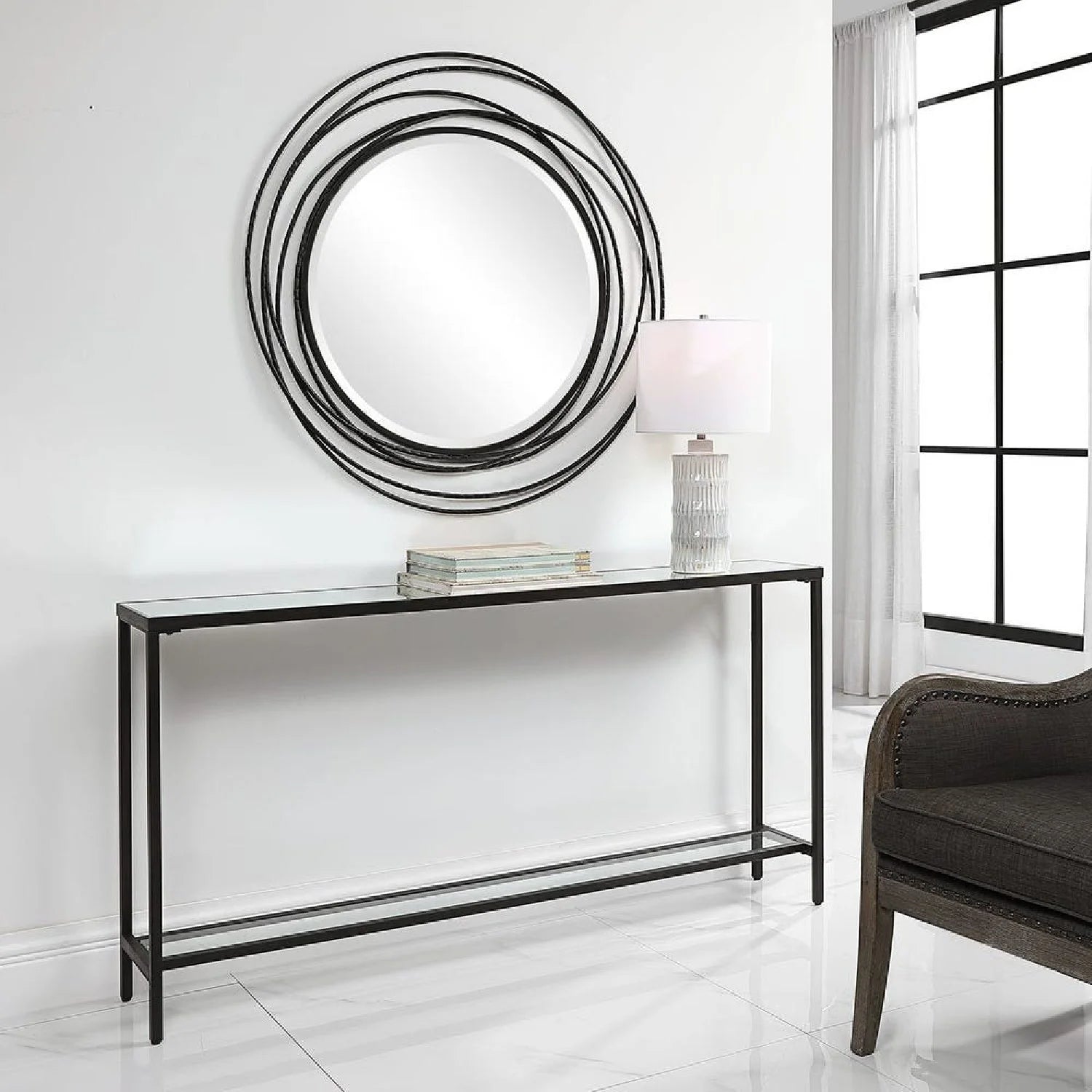 Luxury Beveled Mirror Console Table Modern Italian Style for Villa