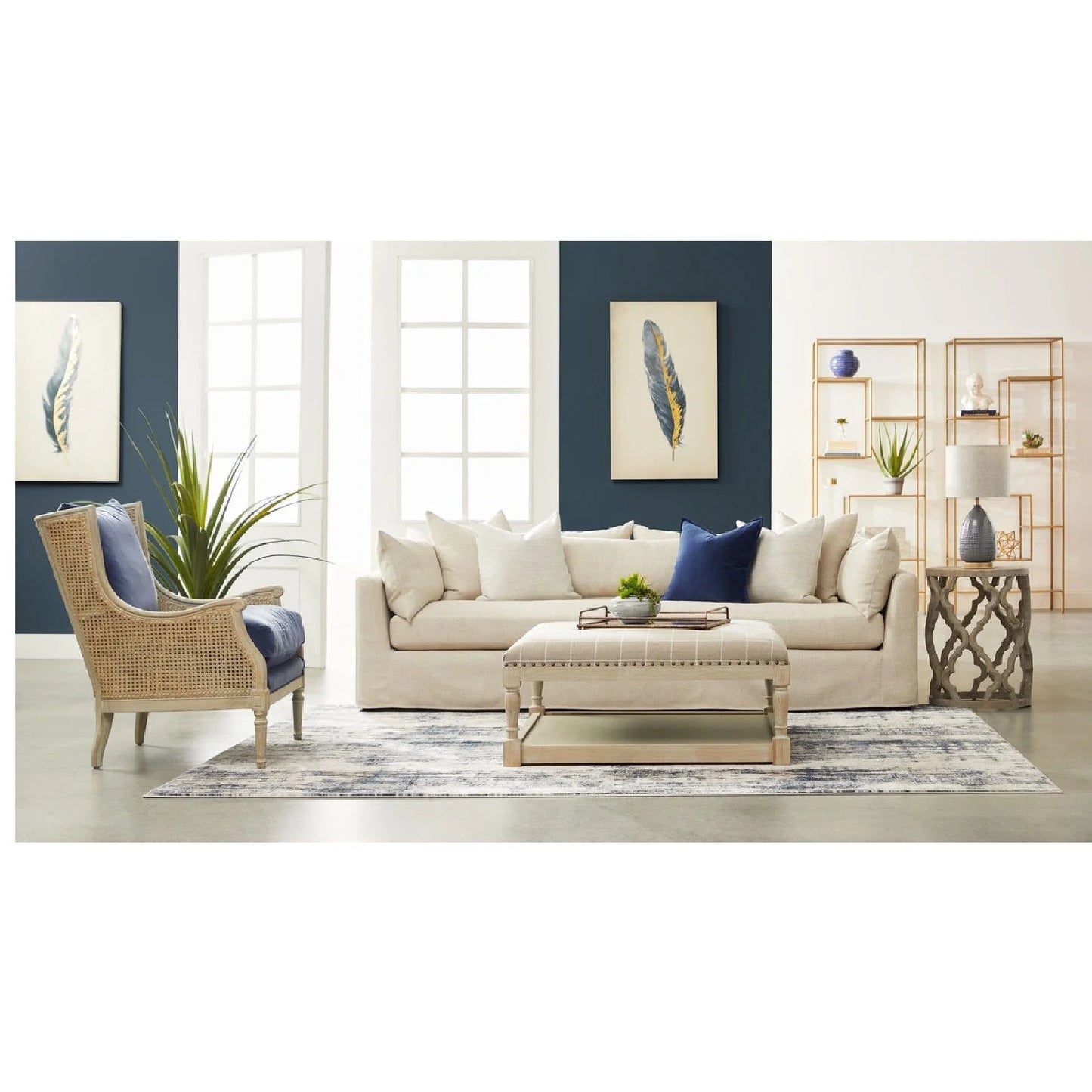 Luxury Birch Wood Cane Lounge Chair Modern Italian Style for Villa