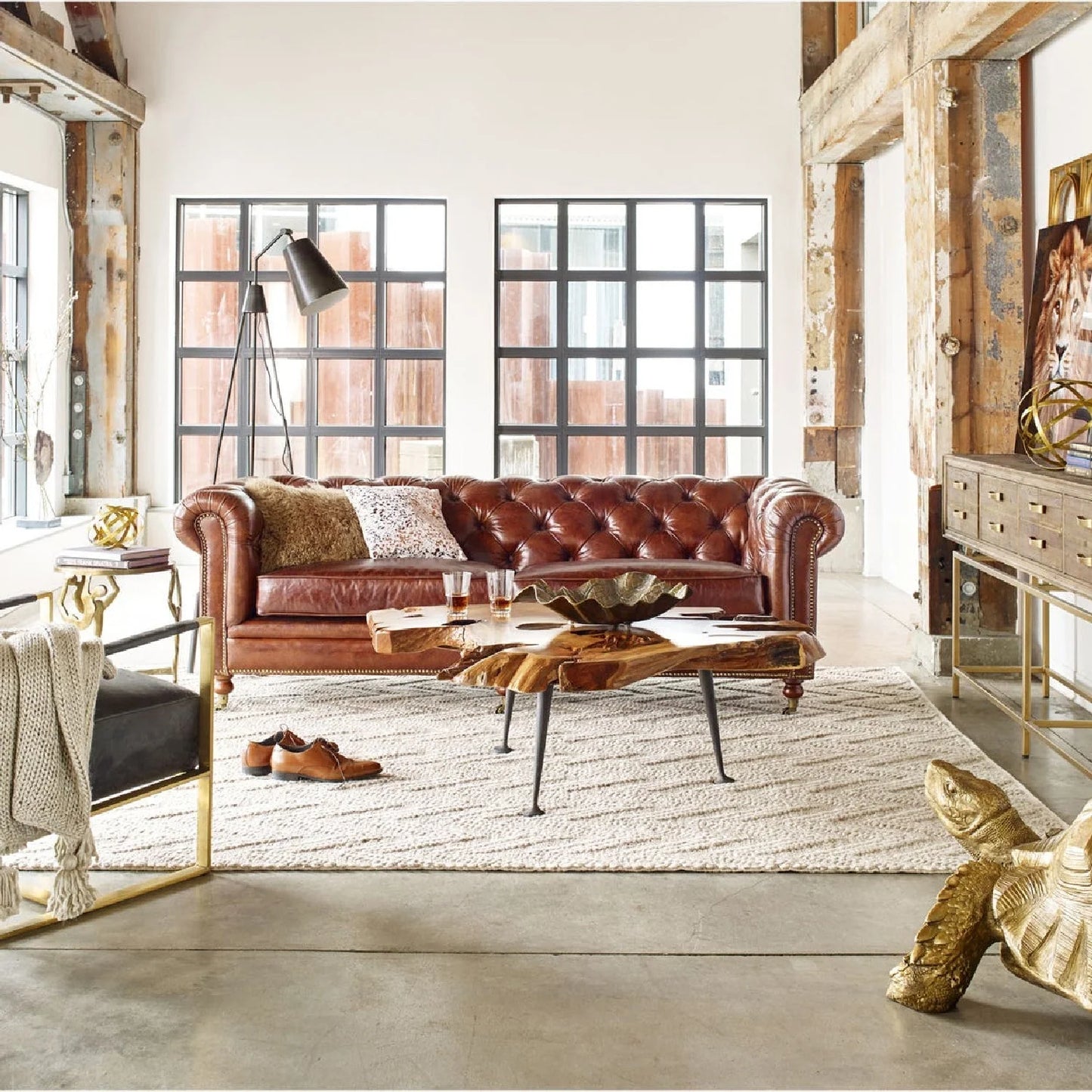 Luxury Birmingham Chesterfield Leather Sofa Modern Italian Style for Villa