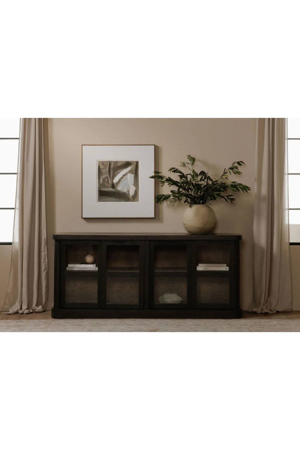 Luxury Black 4-Door Sideboard European Style for Villa