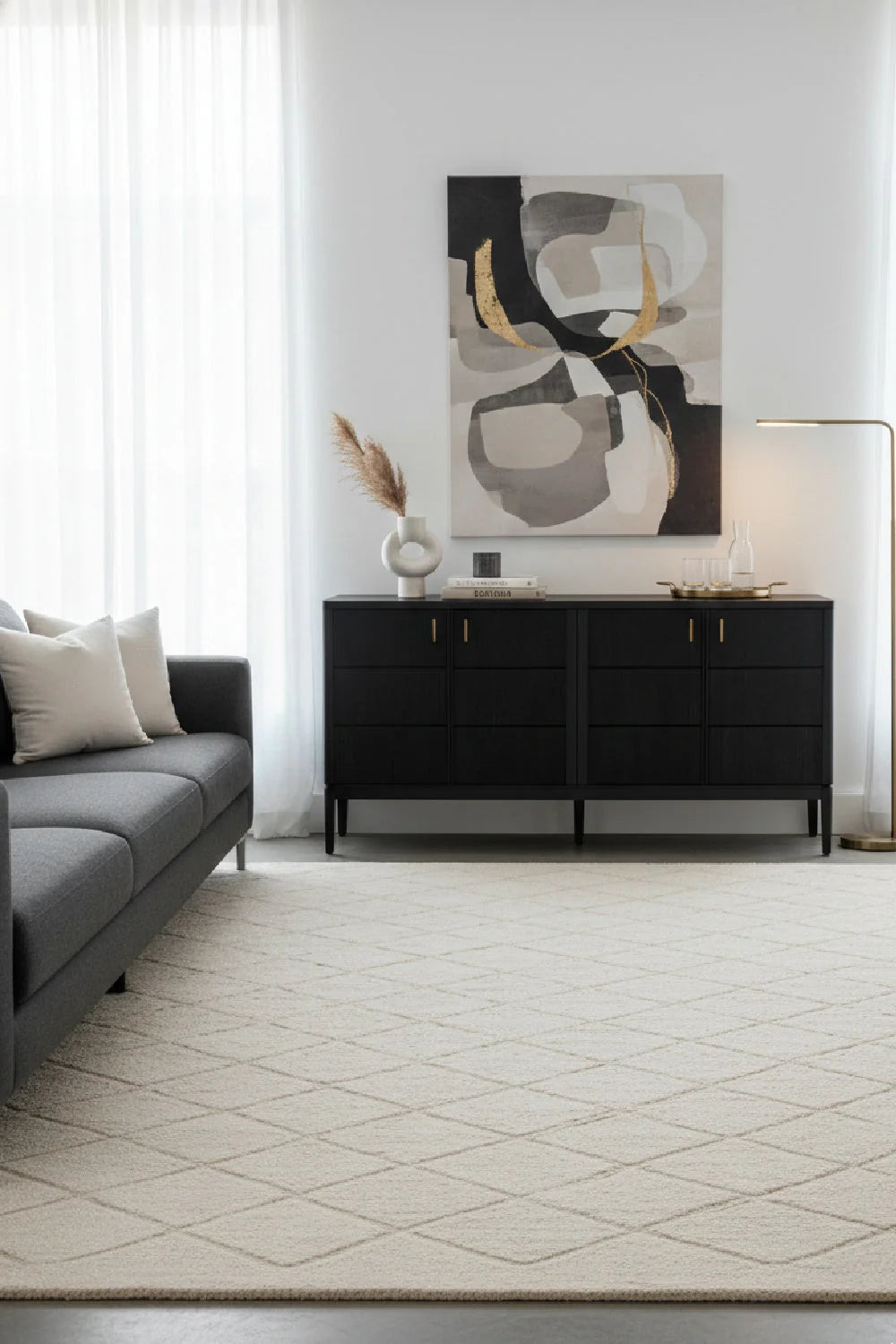 Luxury Black 4-Door Sideboard European Style for Villa