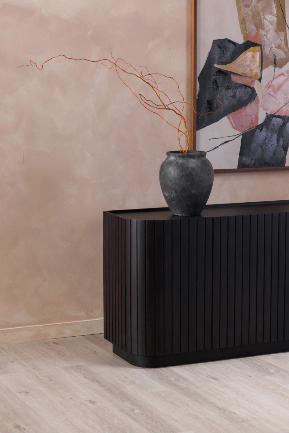 Luxury Black Acacia 4-Door Sideboard European Style for Villa