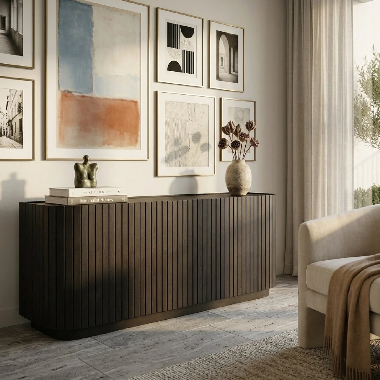 Luxury Black Acacia 4-Door Sideboard European Style for Villa