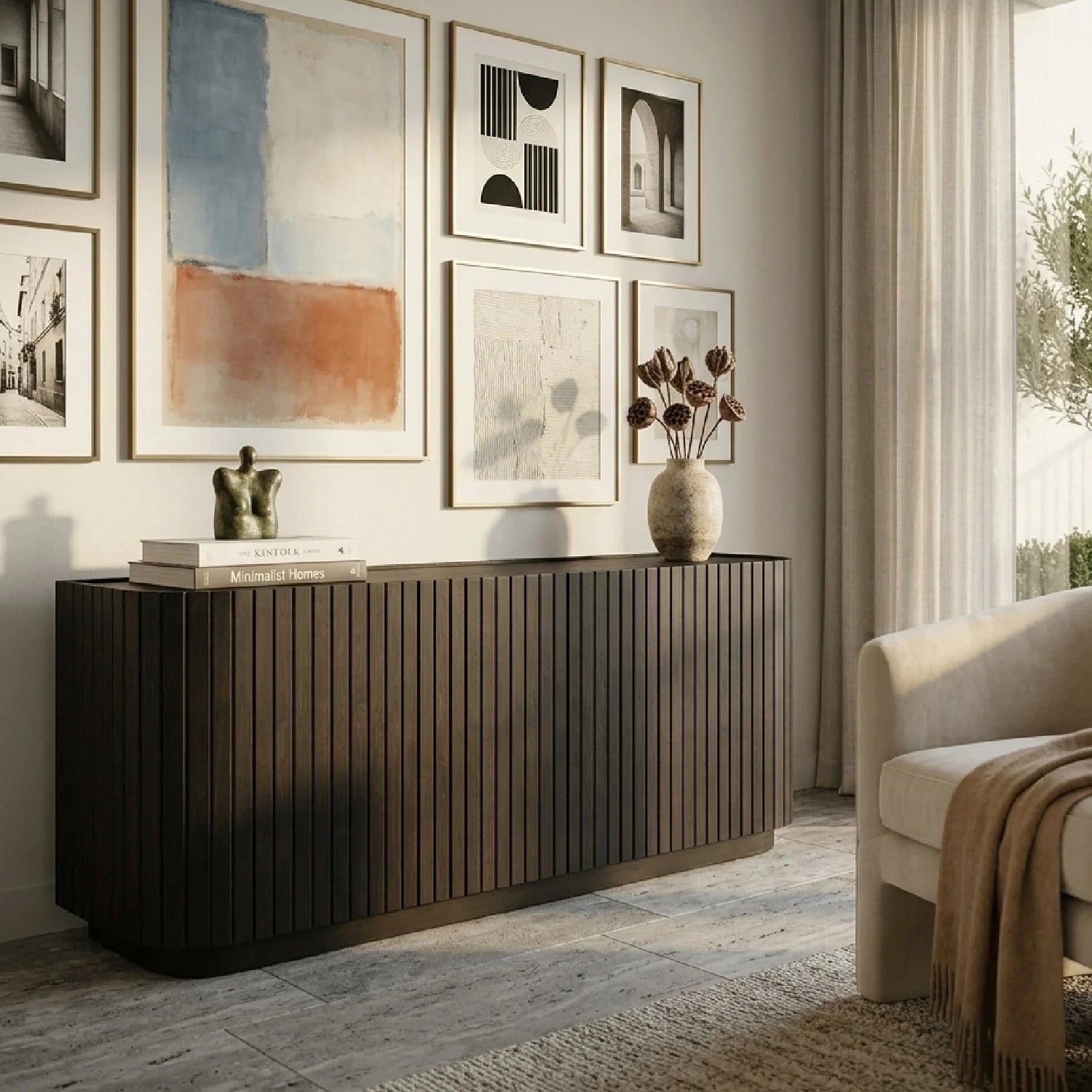 Luxury Black Acacia 4-Door Sideboard European Style for Villa