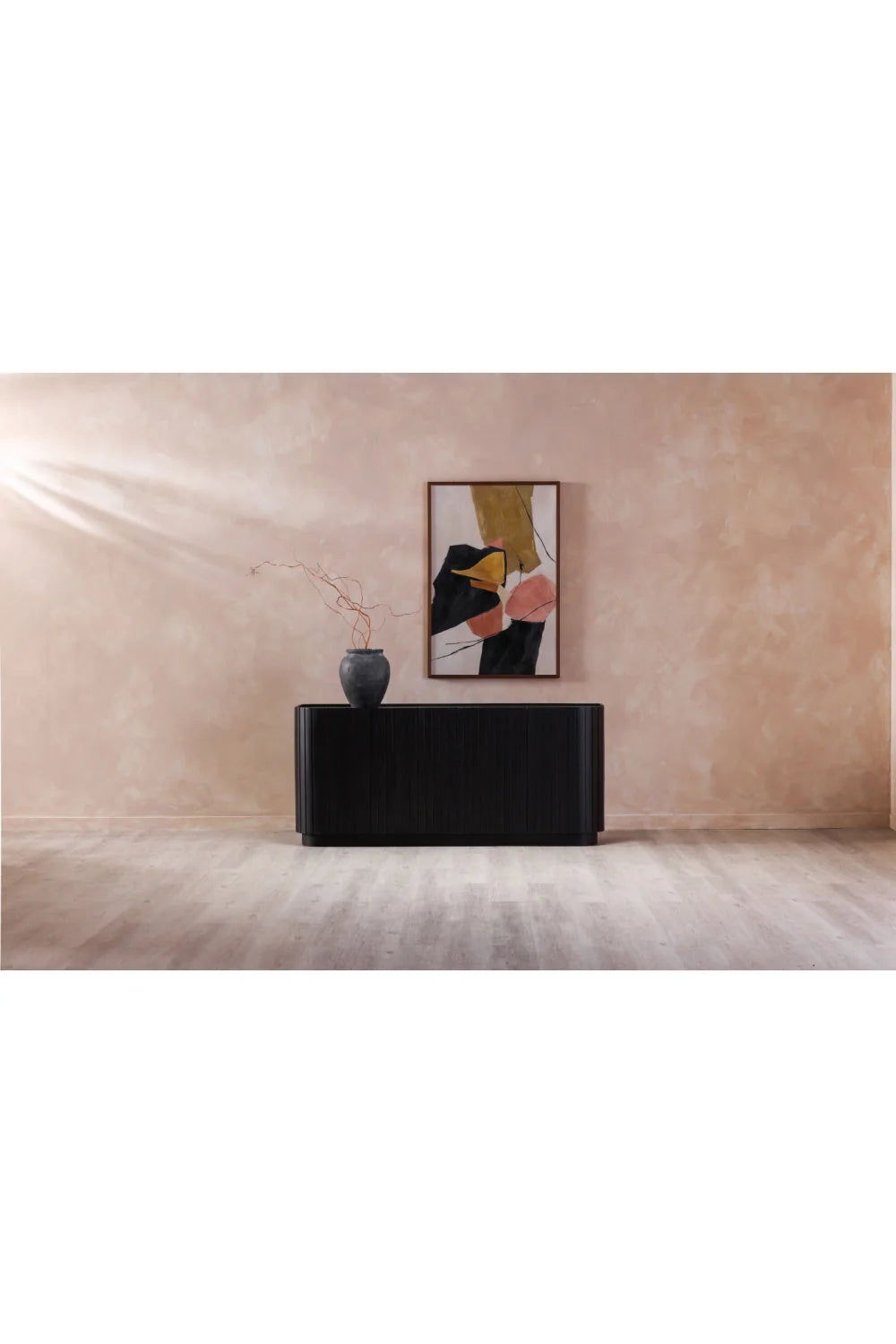 Luxury Black Acacia 4-Door Sideboard European Style for Villa