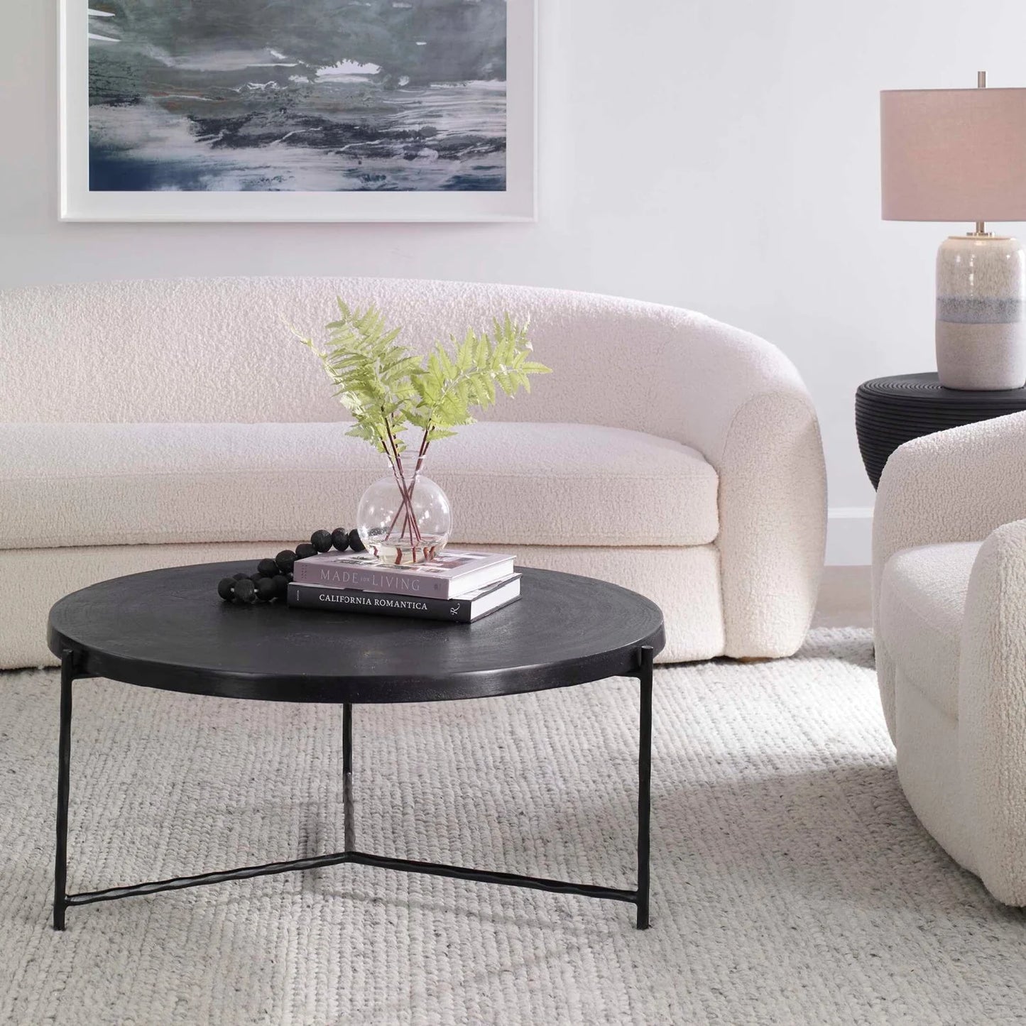 Luxury Black Aluminum Round Coffee Table Modern Italian Style for Villa