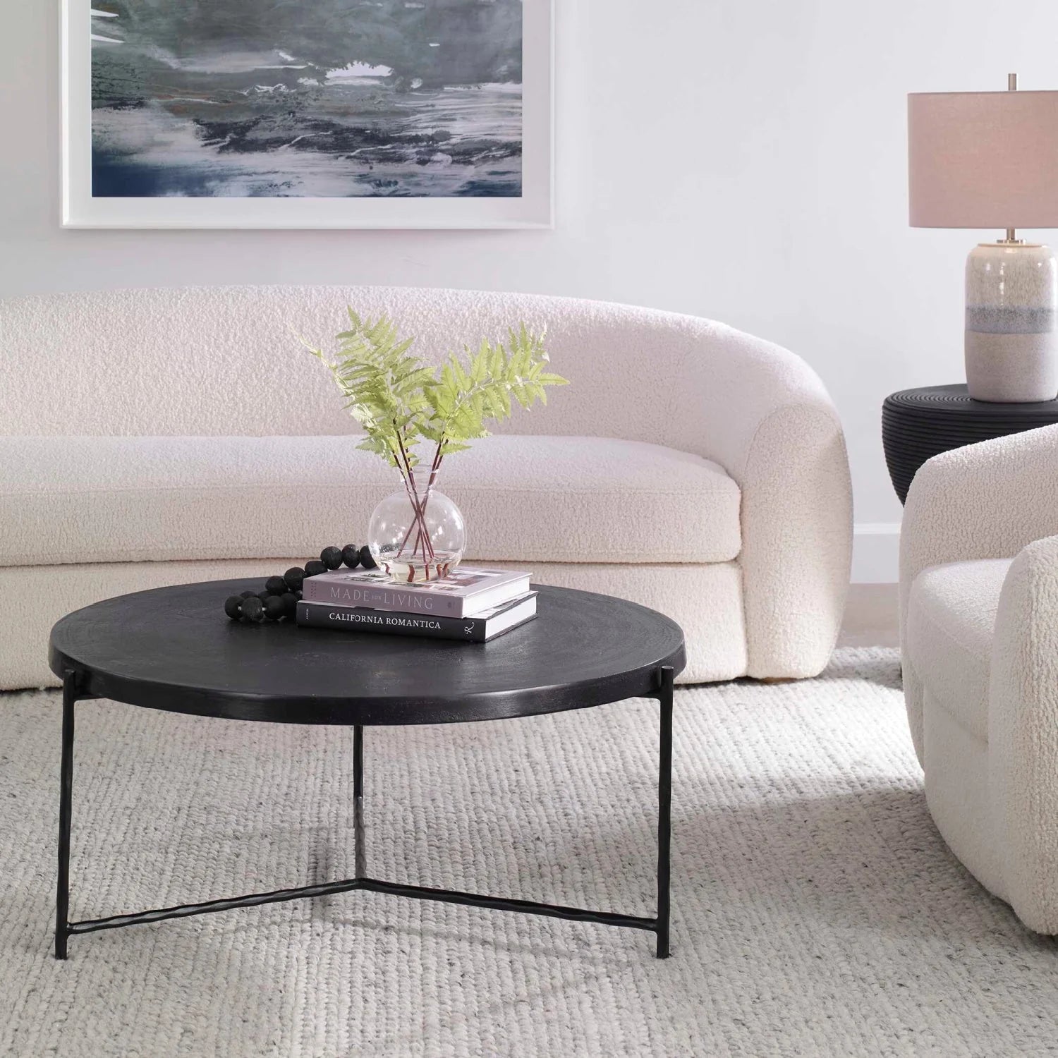 Luxury Black Aluminum Round Coffee Table Modern Italian Style for Villa