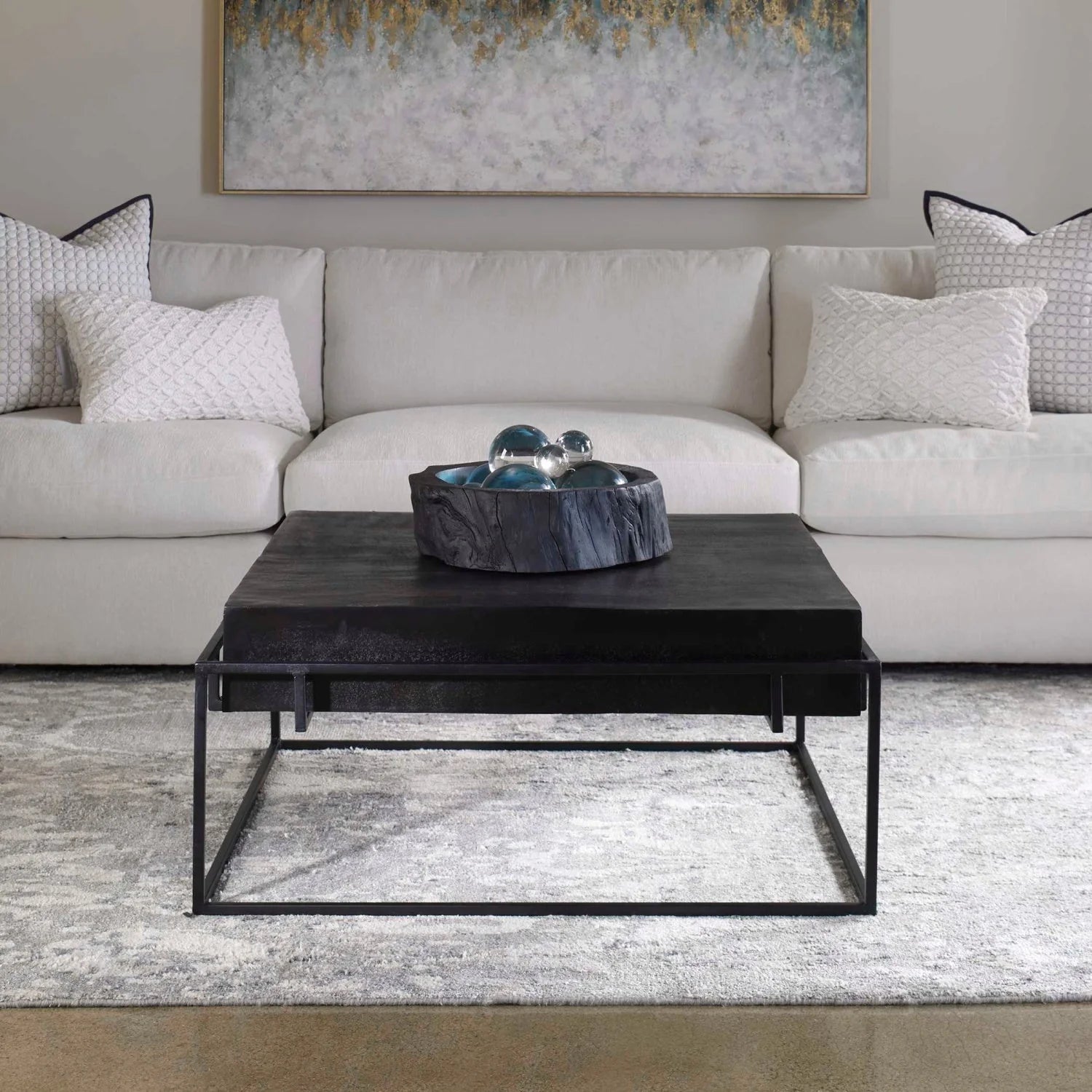 Luxury Black Aluminum Square Coffee Table Modern Italian Style for Villa