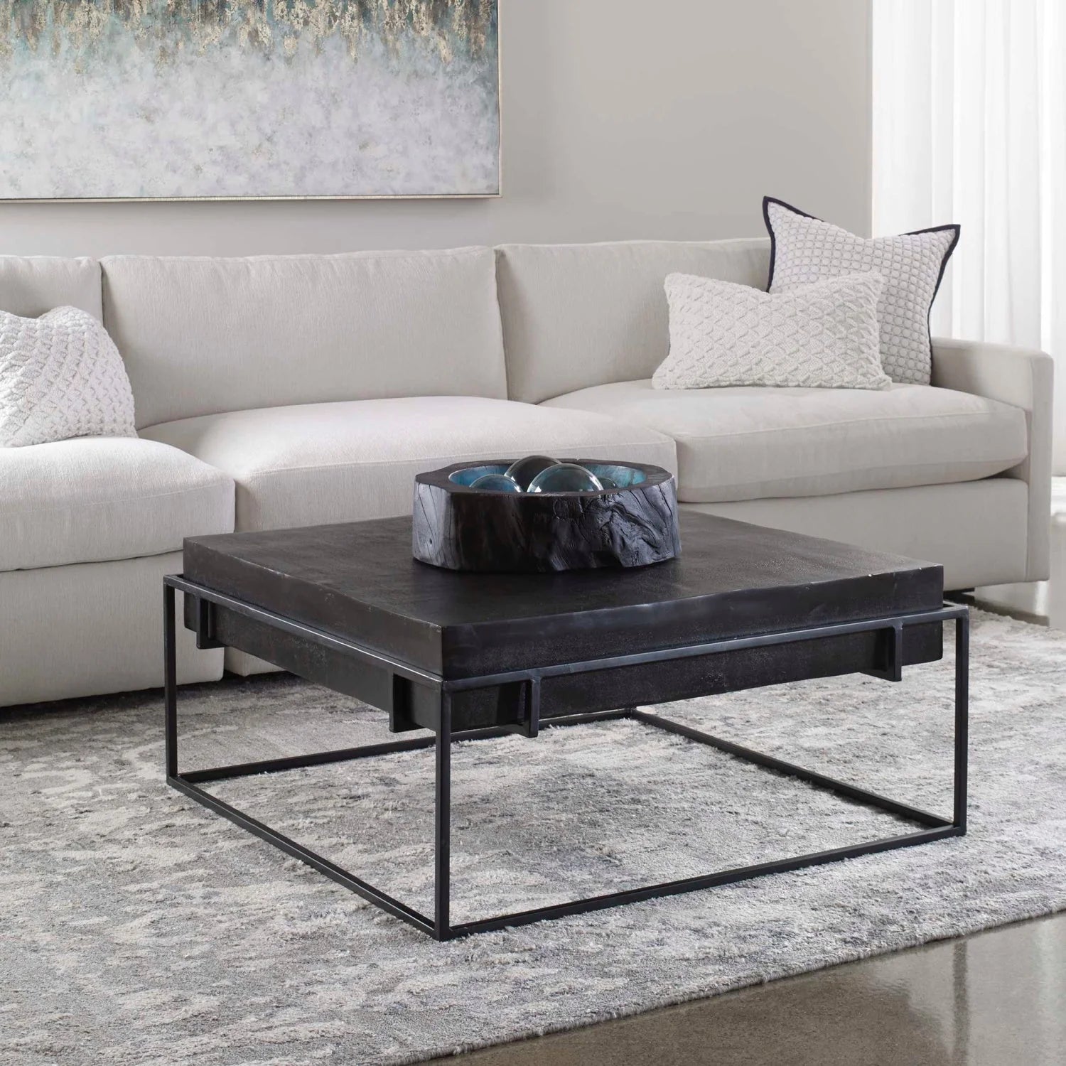 Luxury Black Aluminum Square Coffee Table Modern Italian Style for Villa