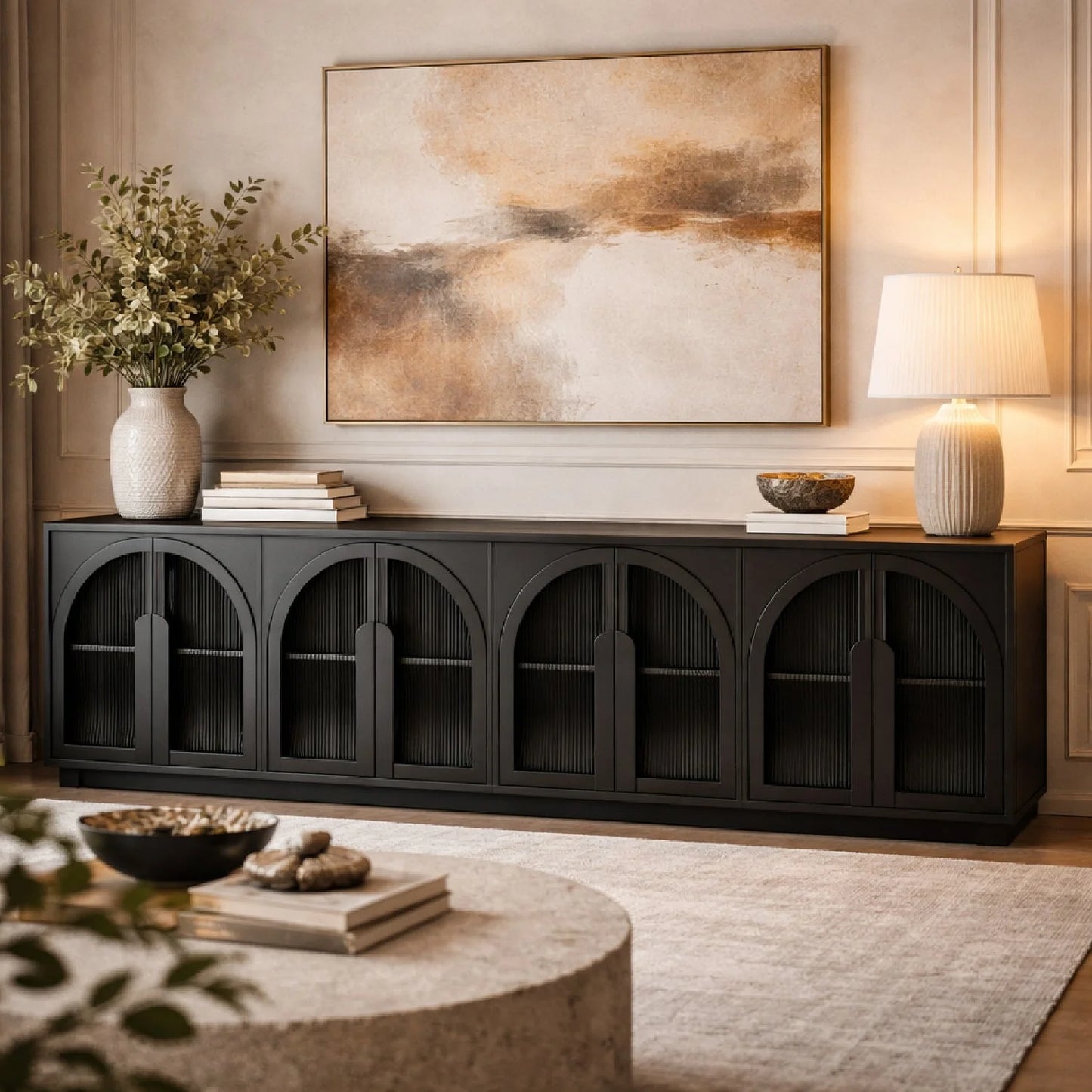Luxury Black Arched 6-Door Sideboard European Style for Villa