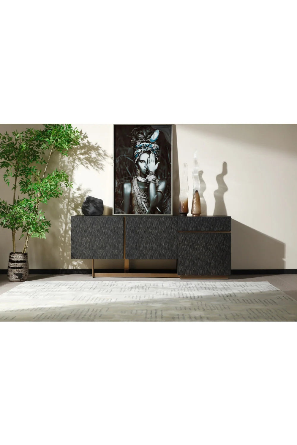 Luxury Black Ash 3-Door Sideboard European Style for Villa