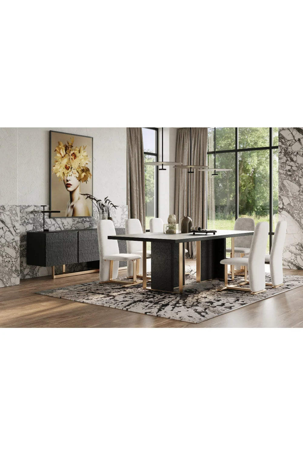 Luxury Black Ash 3-Door Sideboard European Style for Villa