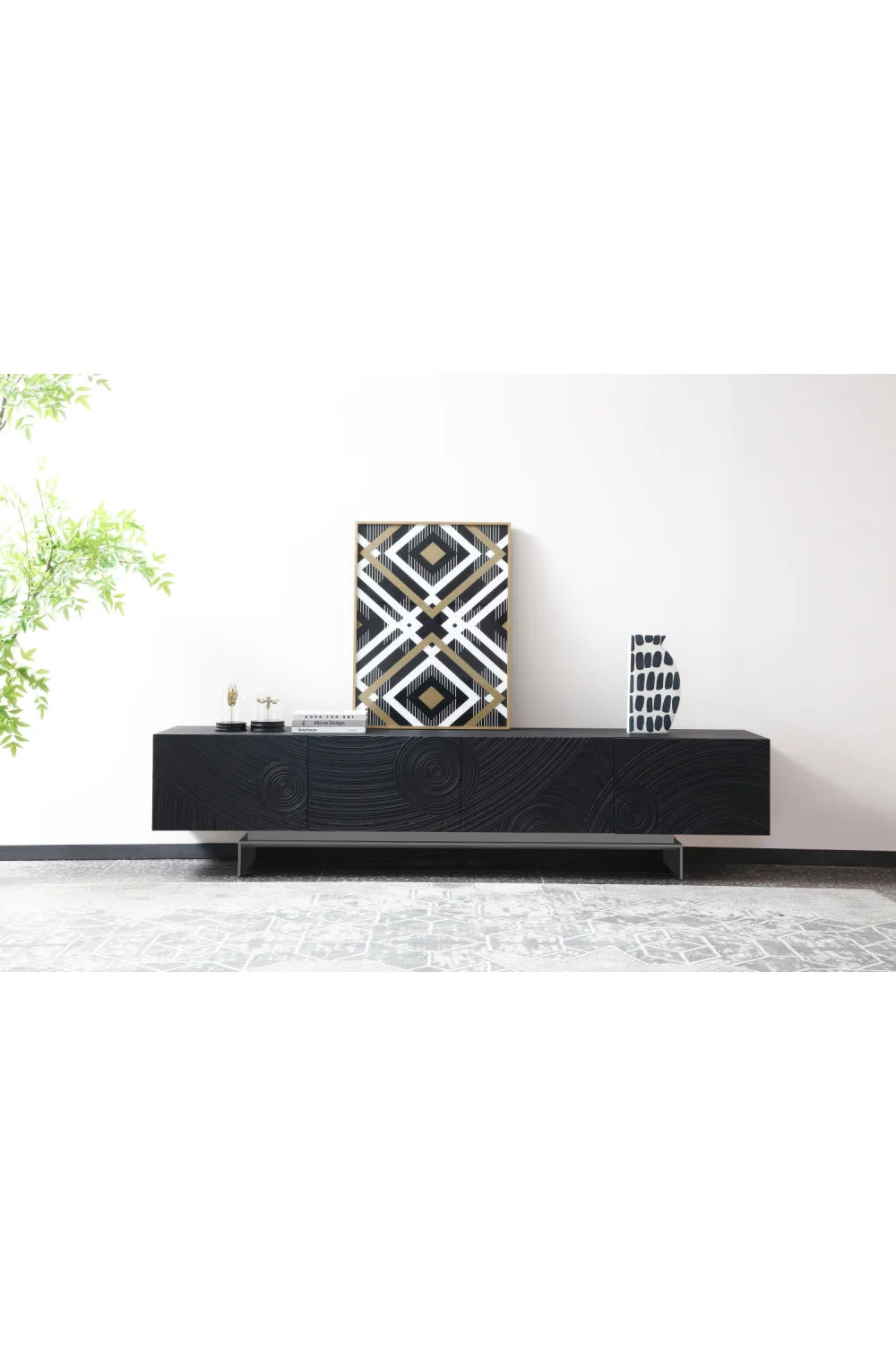 Luxury Black Ash 4-Door Media Unit Modern Italian Style for Villa