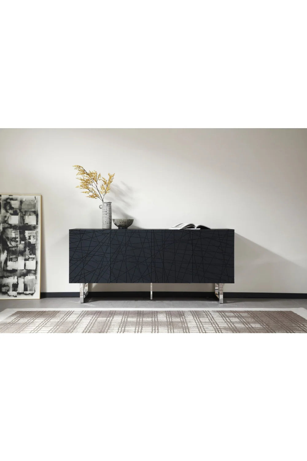 Luxury Black Ash 4-Door Sideboard European Style for Villa