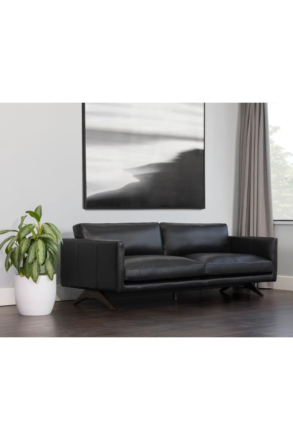 Luxury Black Bovine Leather Sofa Modern Italian Style for Villa
