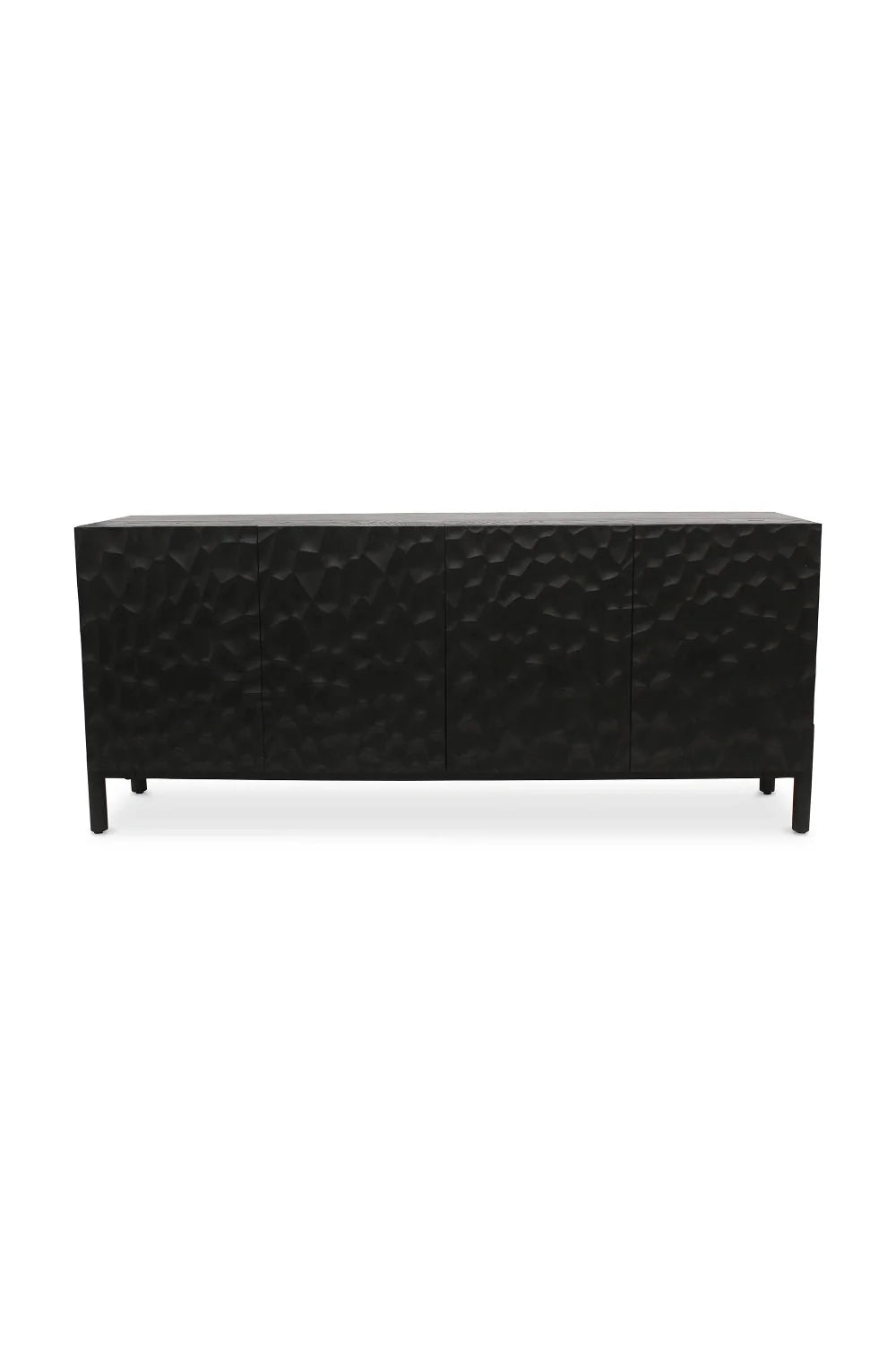 Luxury Black Chiseled Oak 4-Door Sideboard European Style for Villa