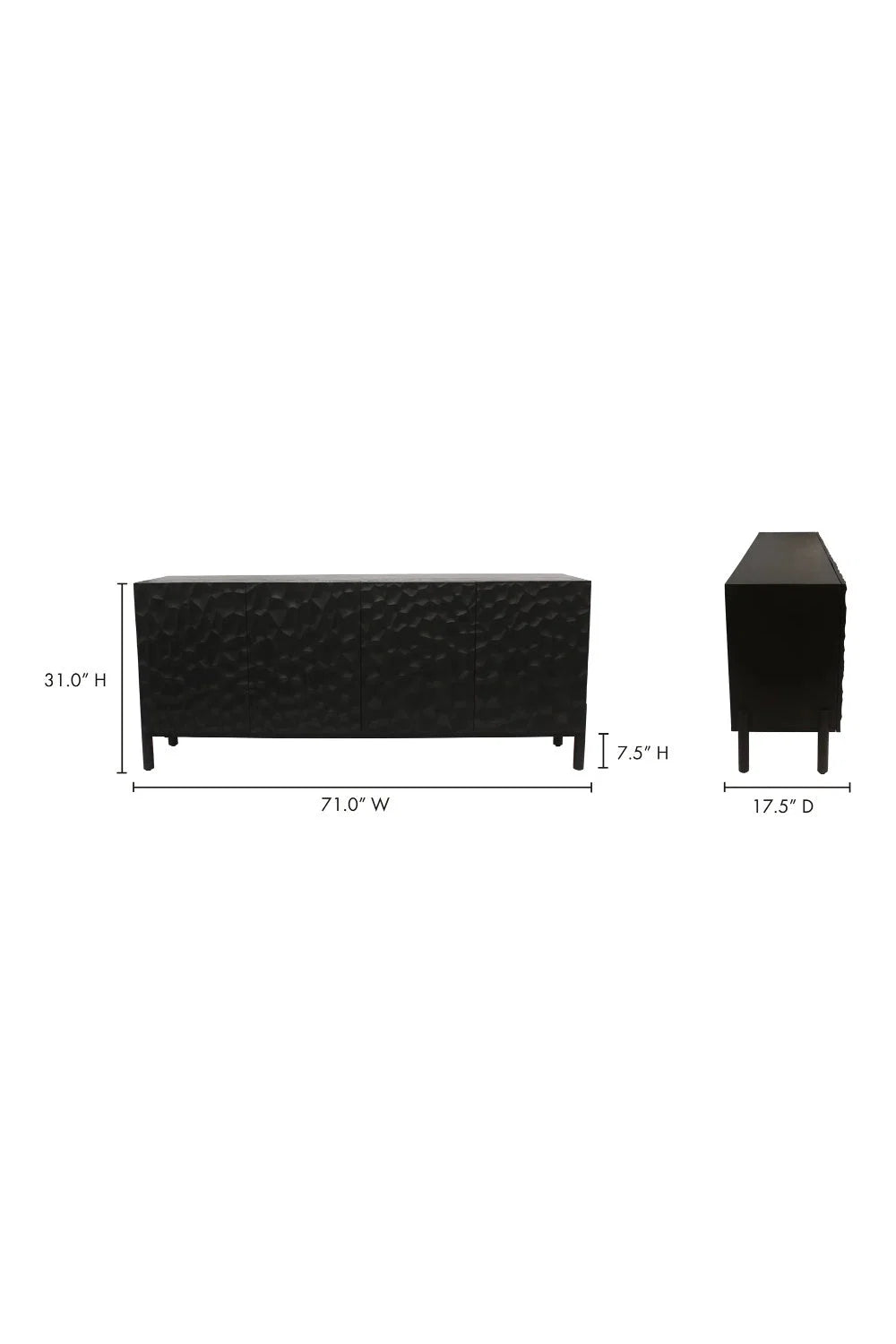 Luxury Black Chiseled Oak 4-Door Sideboard European Style for Villa