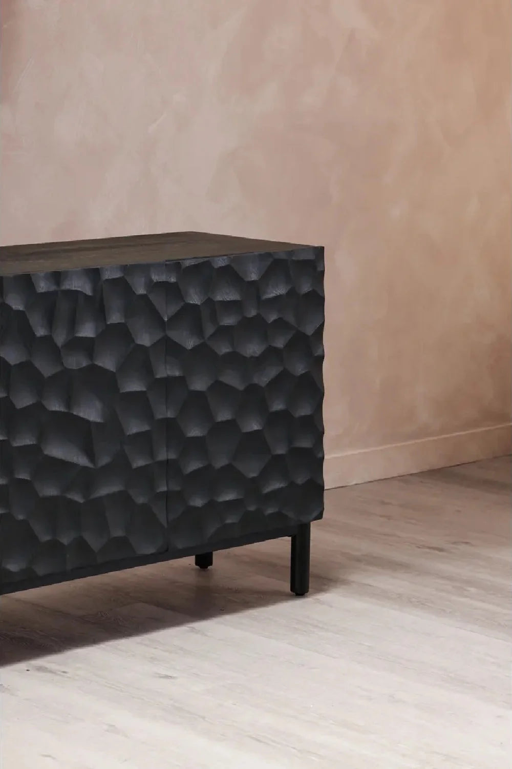 Luxury Black Chiseled Oak 4-Door Sideboard European Style for Villa