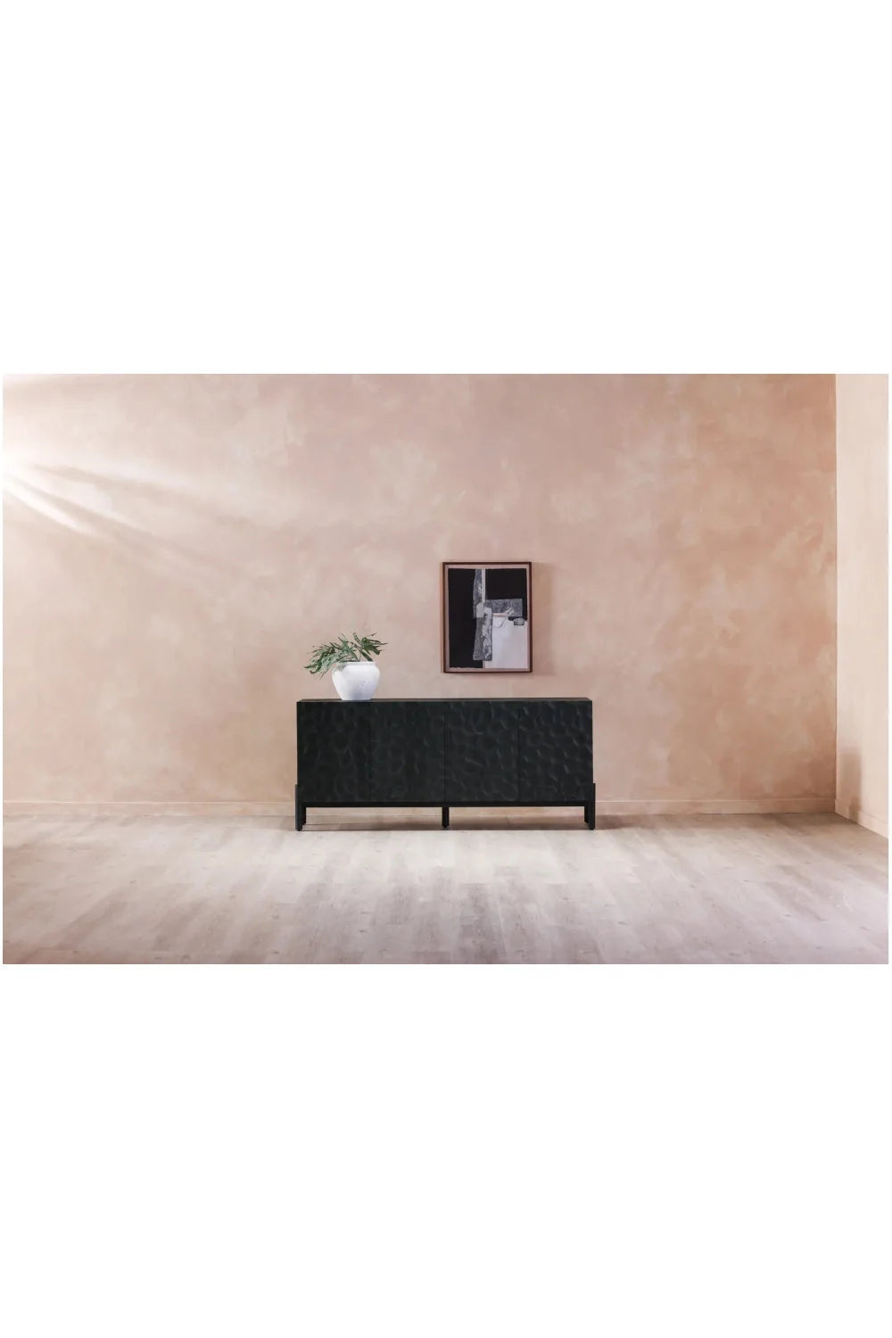 Luxury Black Chiseled Oak 4-Door Sideboard European Style for Villa
