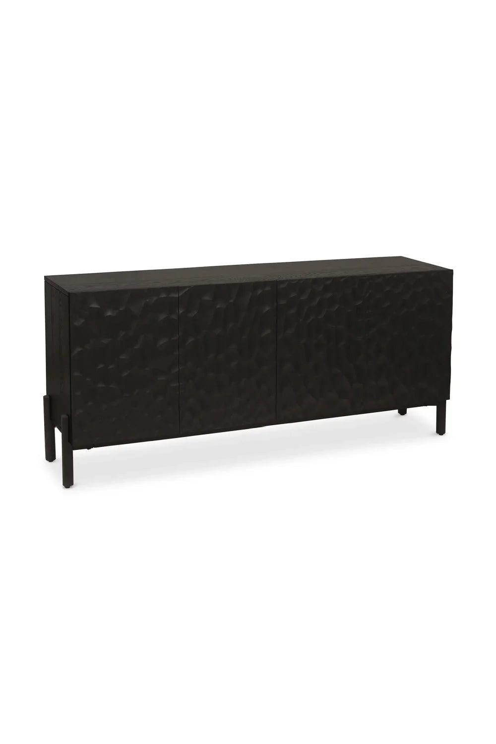 Luxury Black Chiseled Oak 4-Door Sideboard European Style for Villa