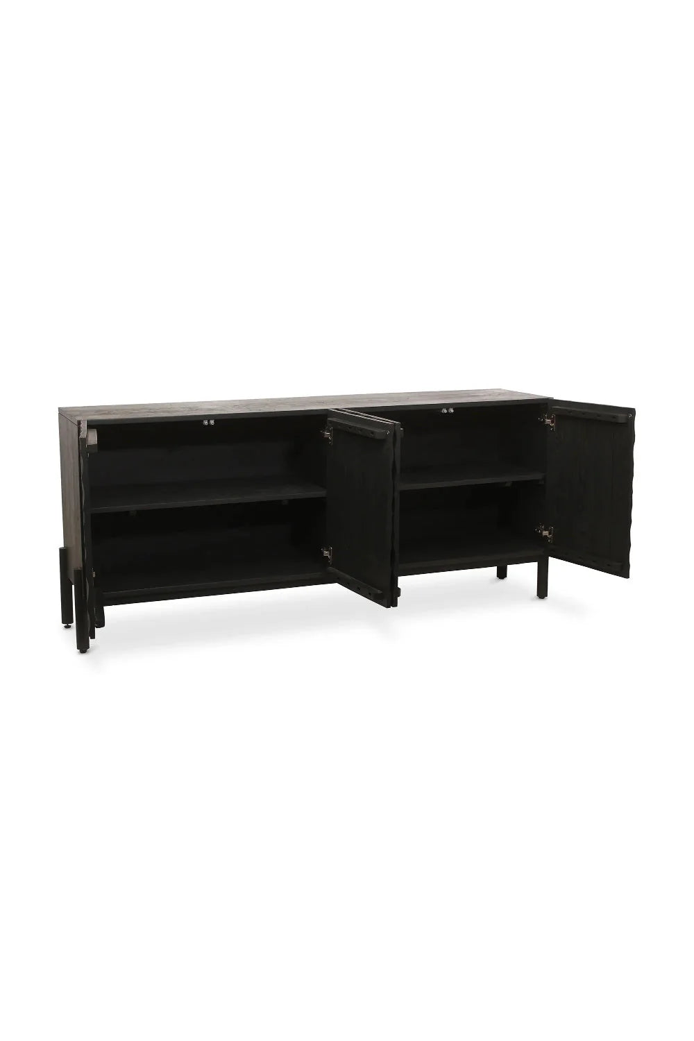 Luxury Black Chiseled Oak 4-Door Sideboard European Style for Villa