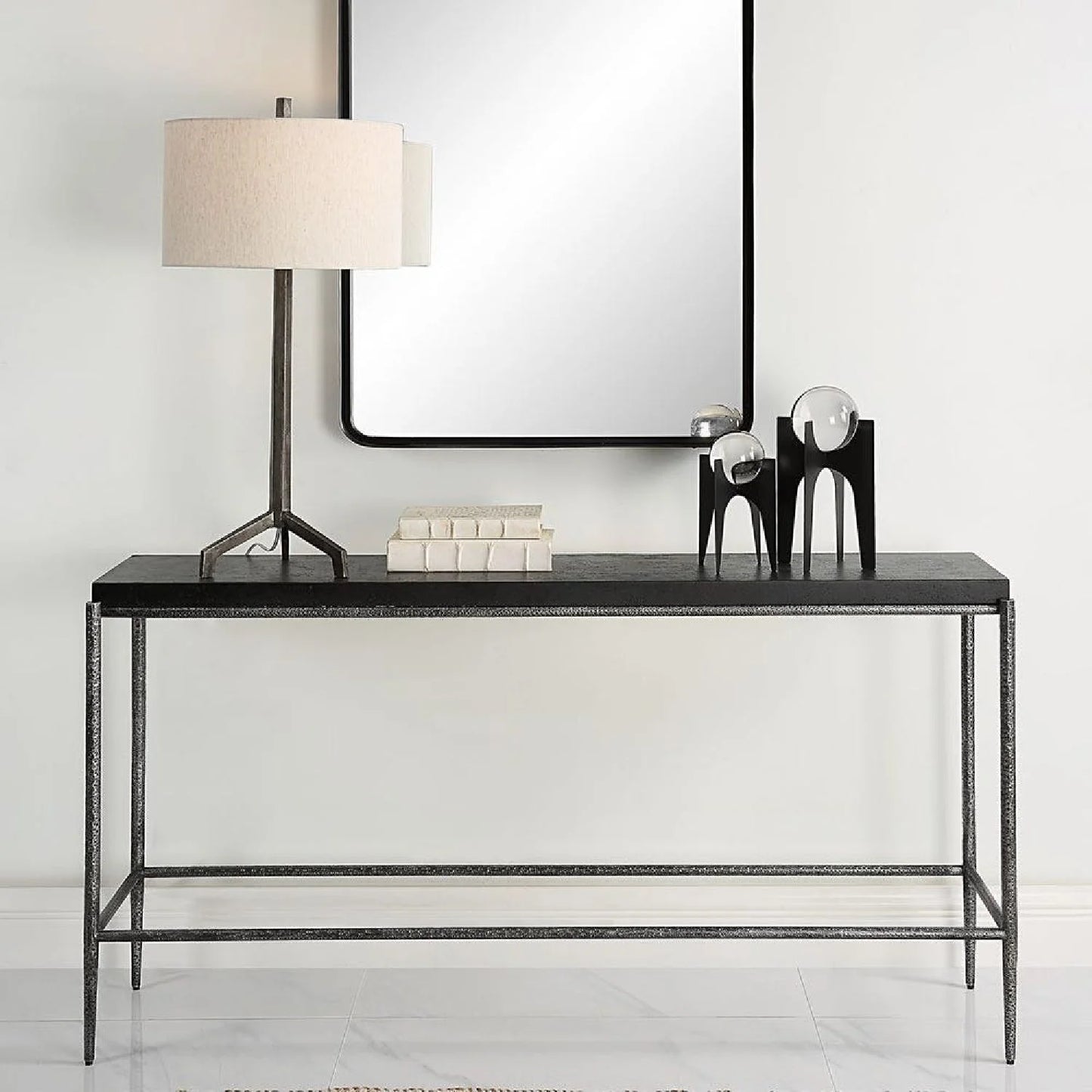 Luxury Black Concrete Console Table Modern Italian Style for Villa