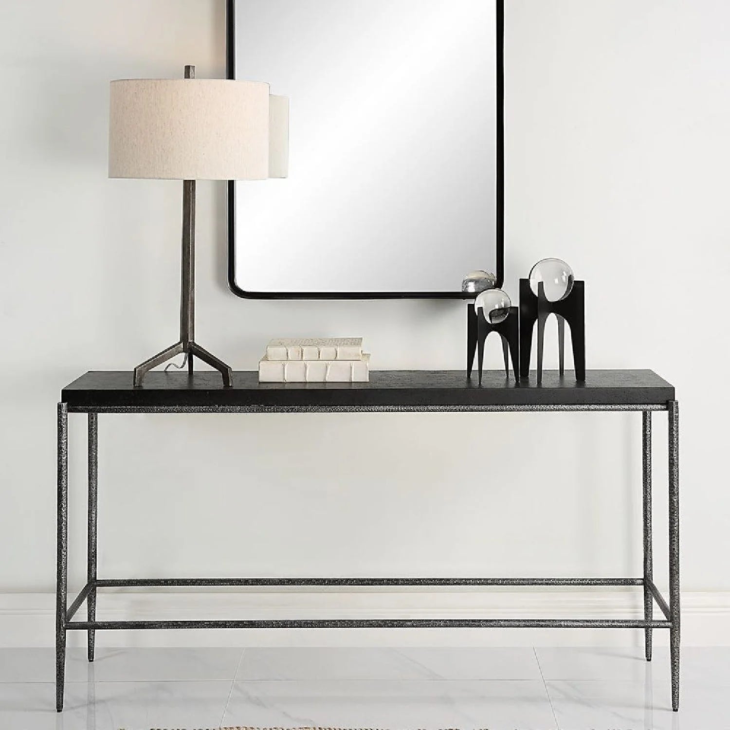 Luxury Black Concrete Console Table Modern Italian Style for Villa