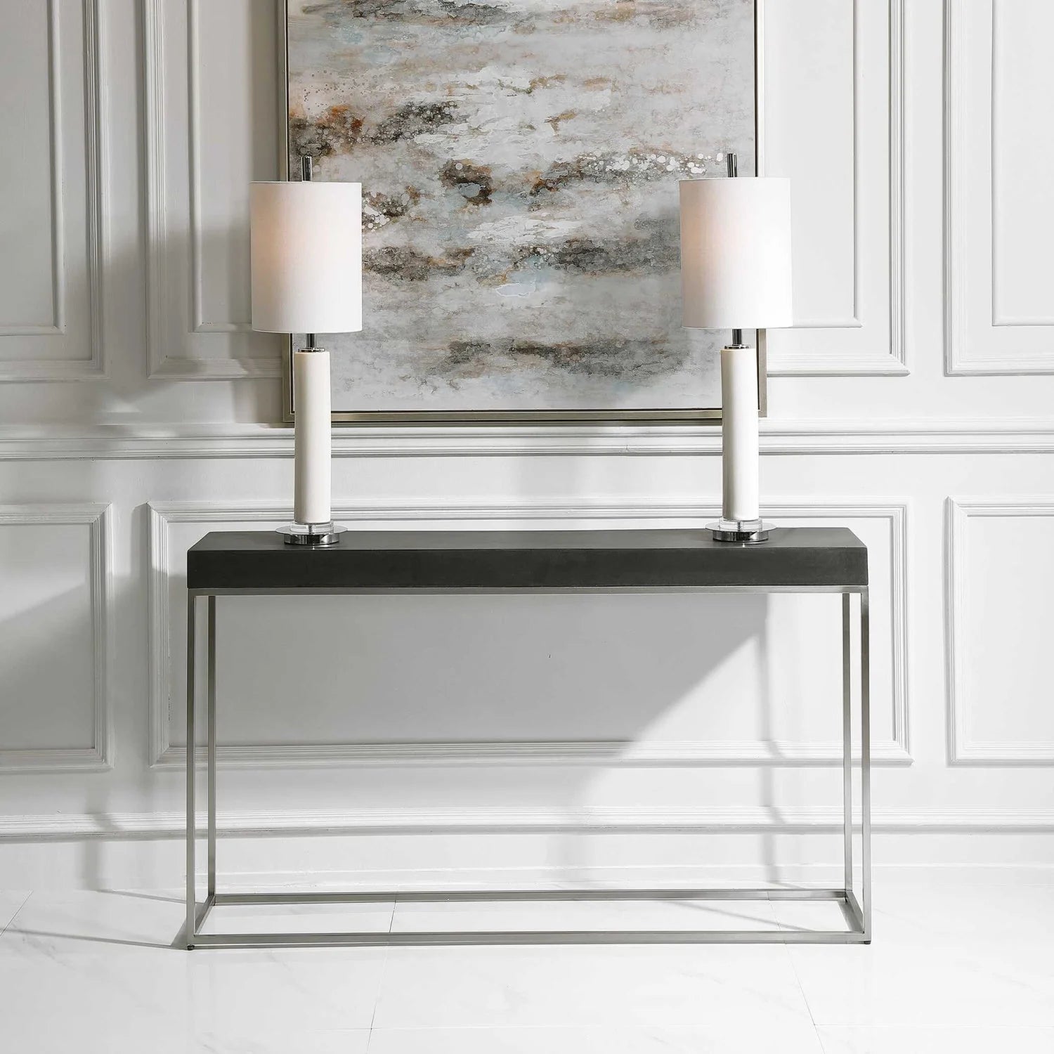 Luxury Black Concrete Console Table Modern Italian Style for Villa