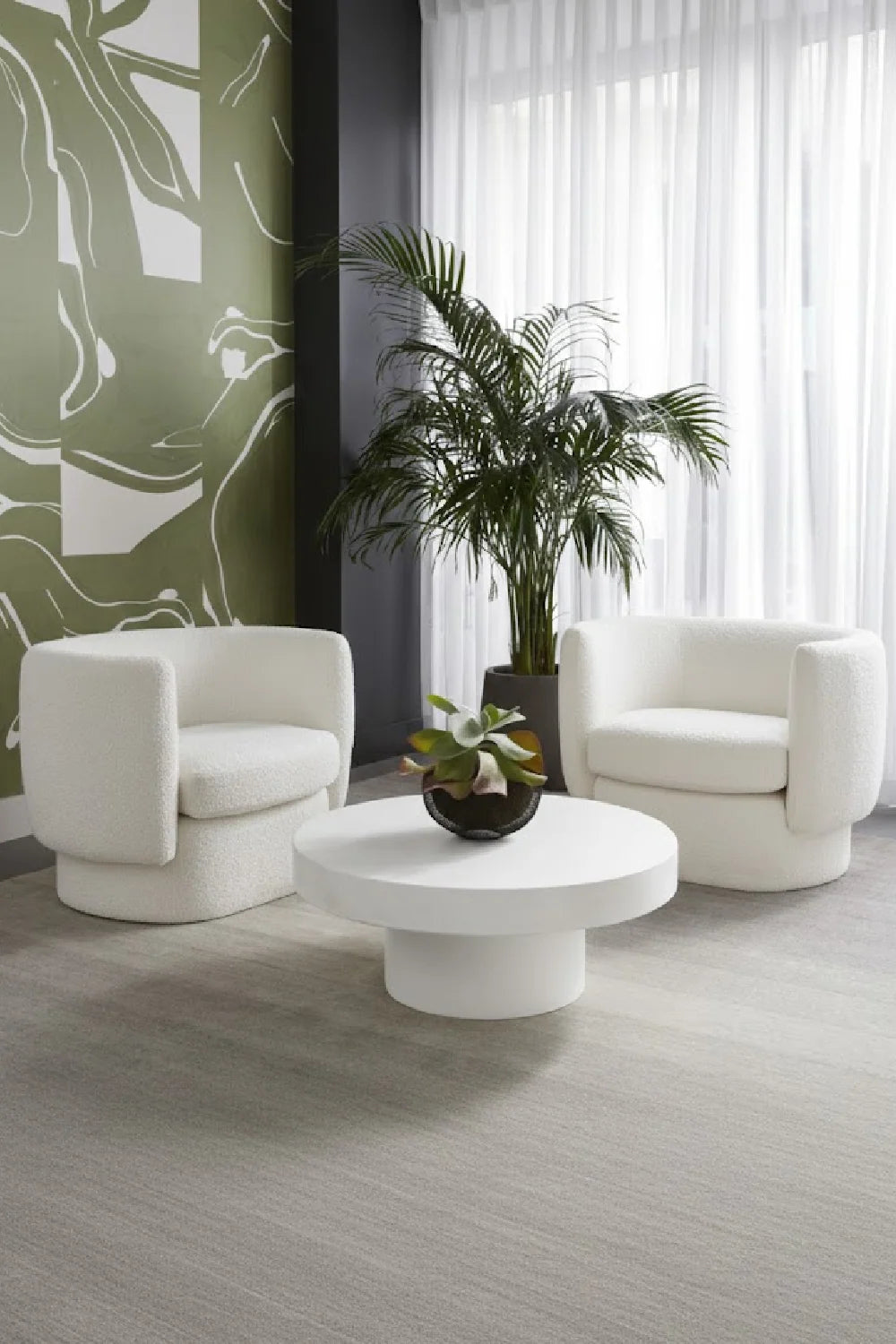 Luxury Black Concrete Round Coffee Table Modern Italian Style for Villa