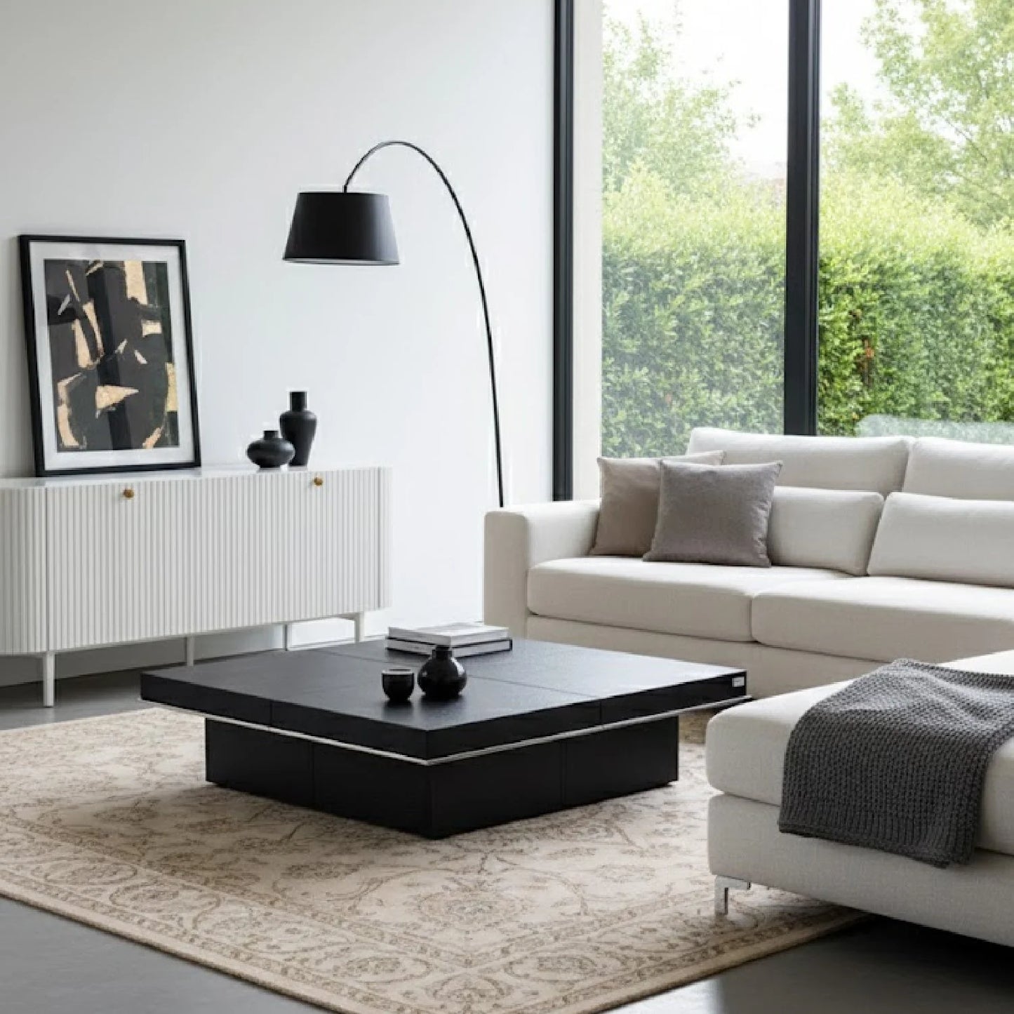 Luxury Black Crocodile Extendable Coffee Table Modern Italian Style for Villa