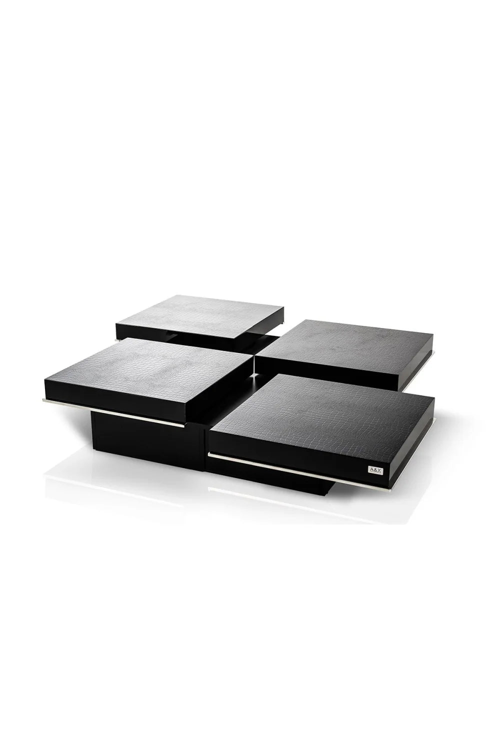 Luxury Black Crocodile Extendable Coffee Table Modern Italian Style for Villa