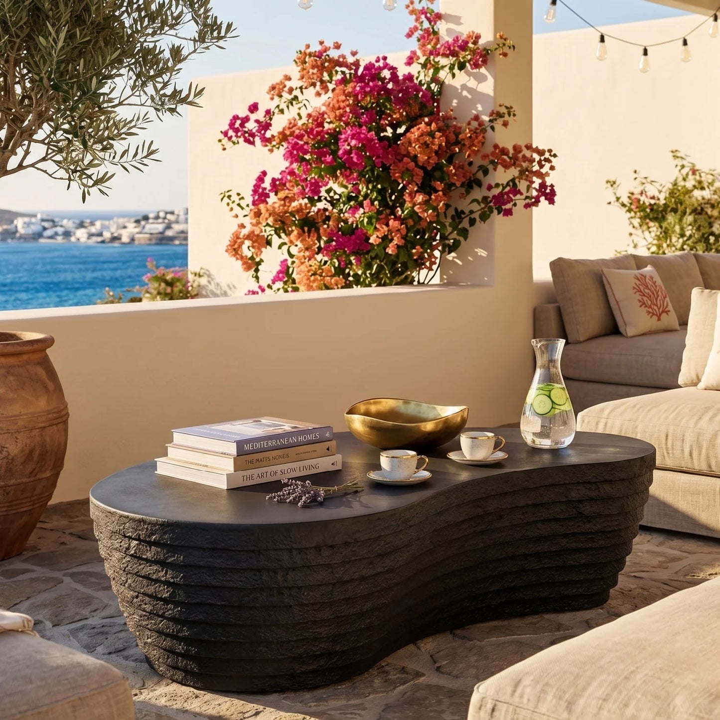 Luxury Black Curved Coffee Table Modern Italian Style for Villa