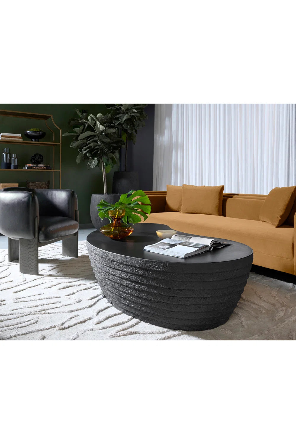 Luxury Black Curved Coffee Table Modern Italian Style for Villa