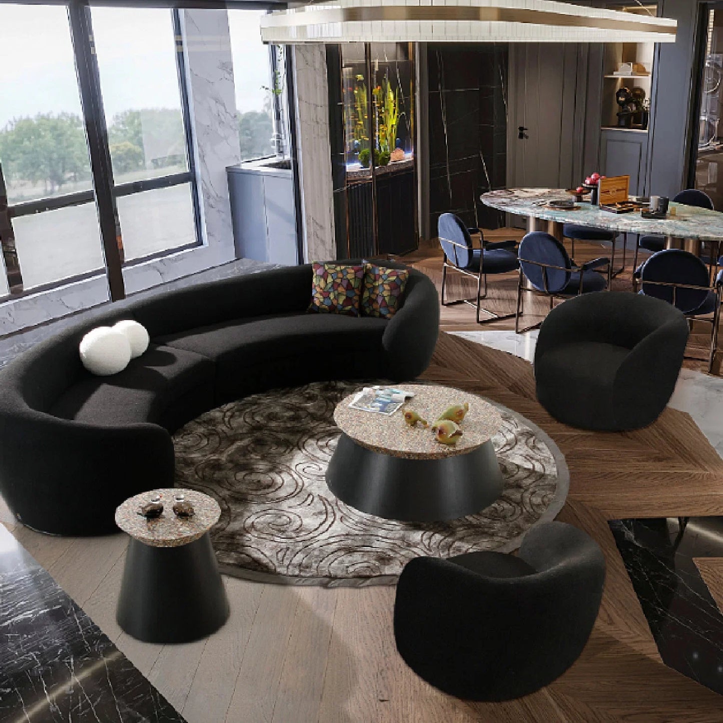 Luxury Black Fabric Accent Chair European Style for Villa