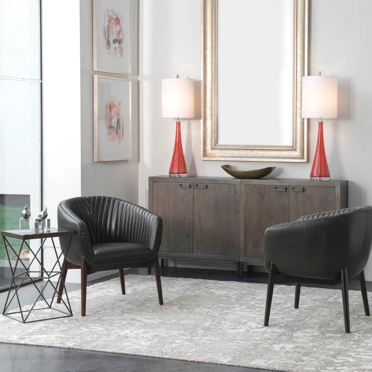 Luxury Black Faux Leather Lounge Chair Modern Italian Style for Villa