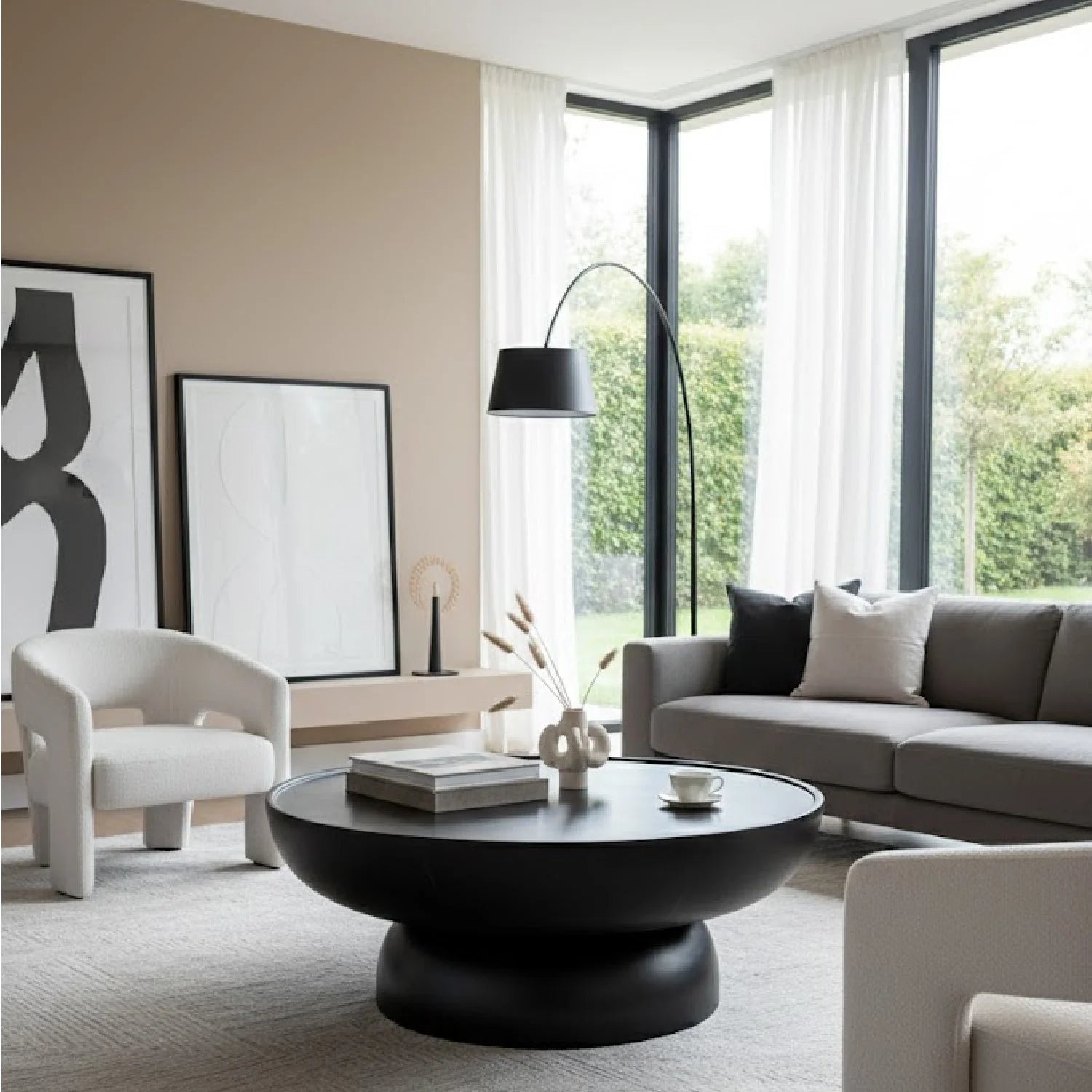 Luxury Black Fiberglass Coffee Table Modern Italian Style for Villa