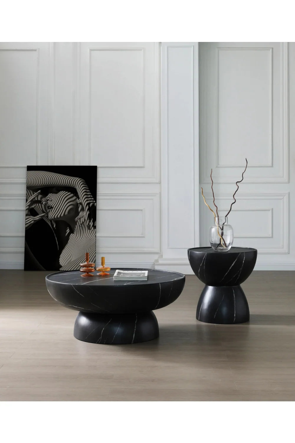 Luxury Black Fiberglass Coffee Table Modern Italian Style for Villa